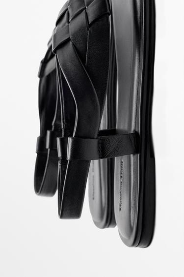 Flat woven leather sandals — BLACK 5