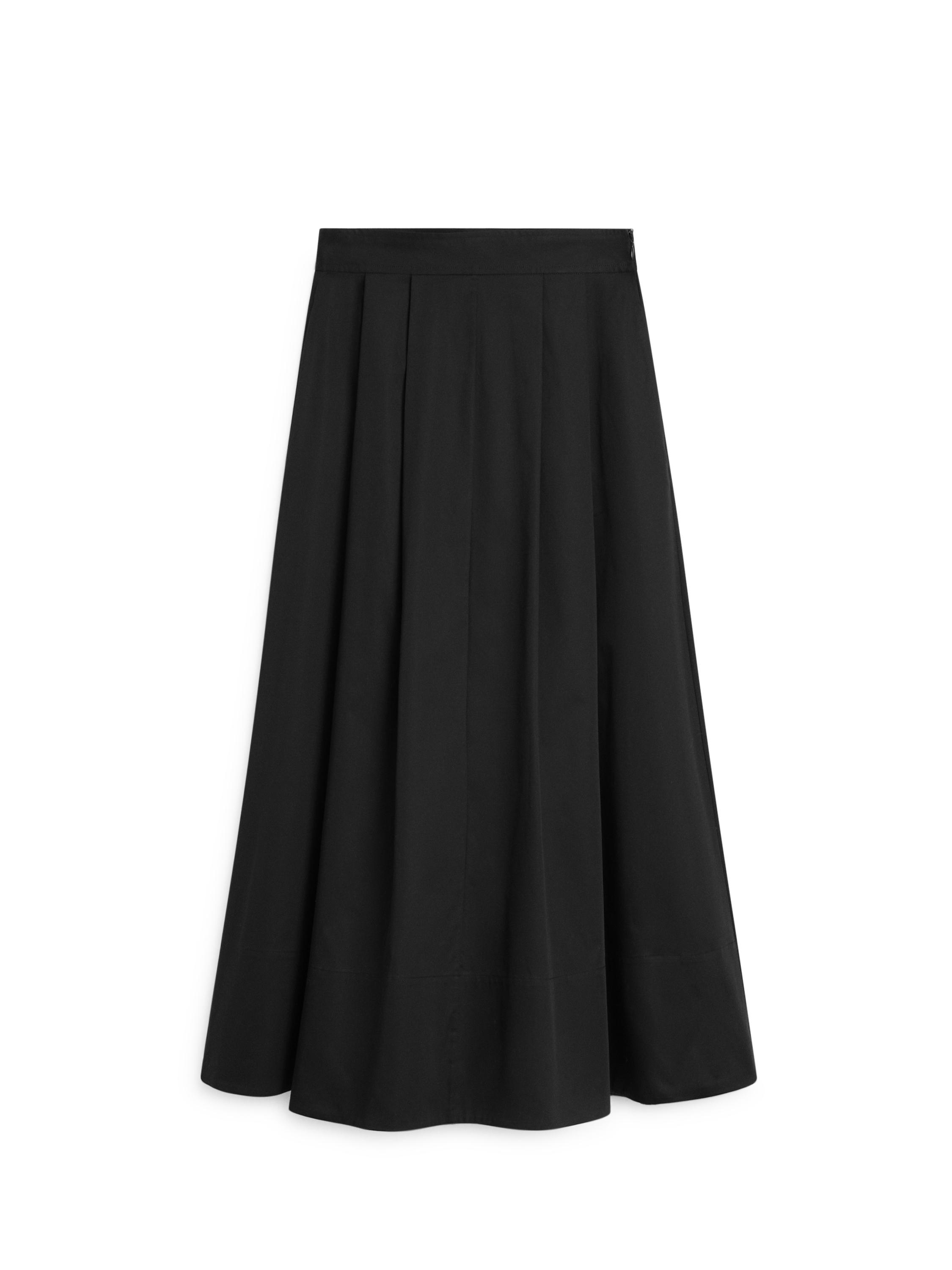 Midi skirt with box pleats — BLACK