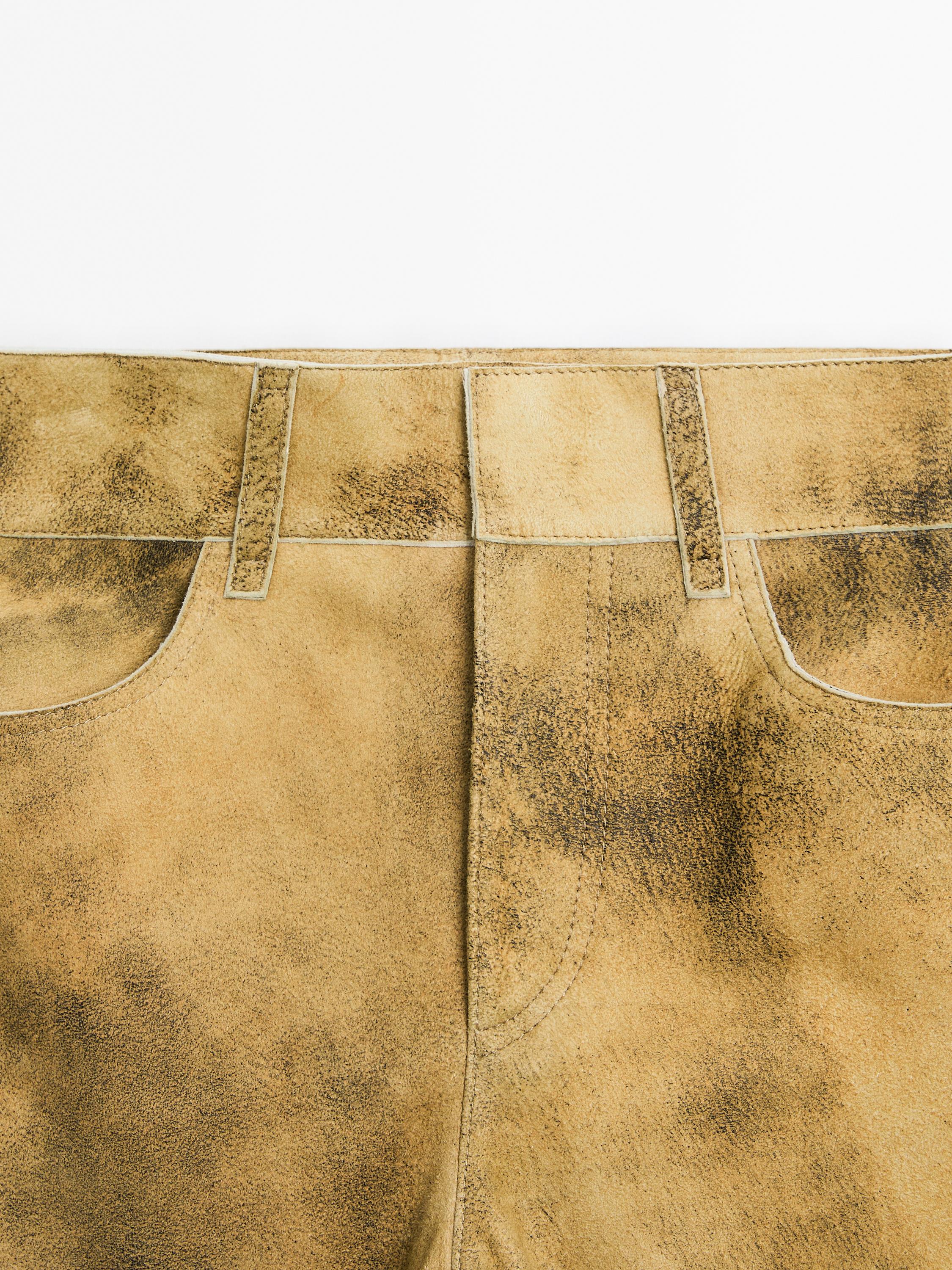 Worn effect suede leather trousers