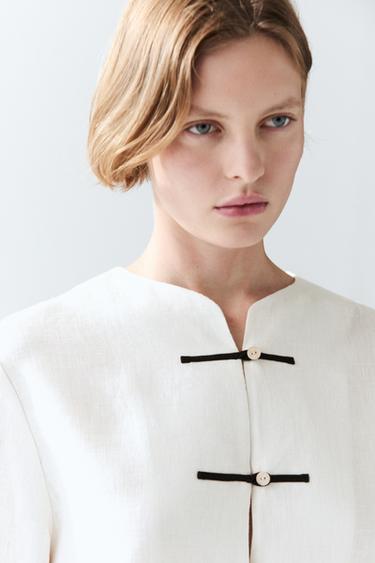 100% linen flowing shirt with button detail — Off white 5