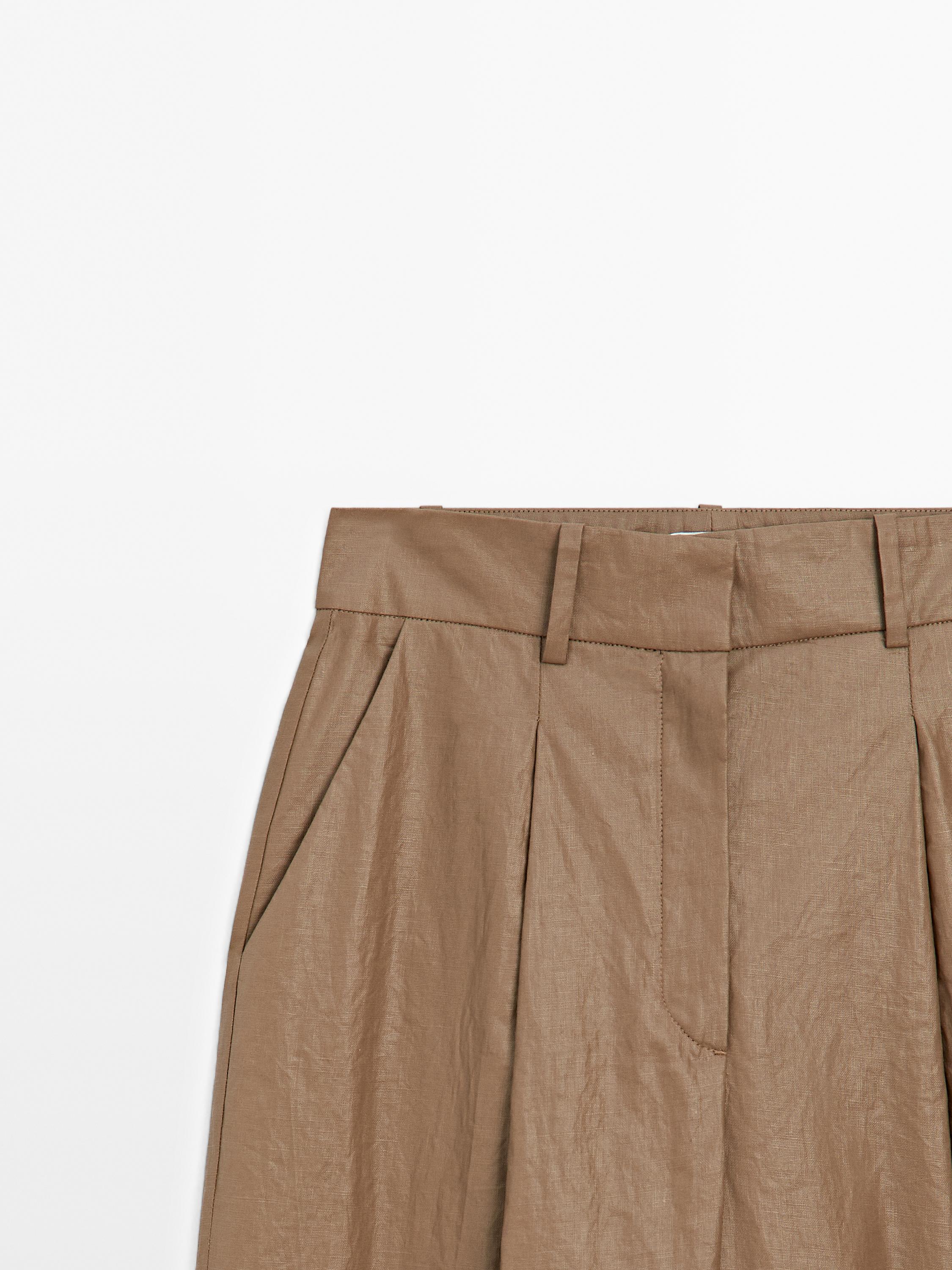 Pantalon large à pinces en lin mélangé - Studio