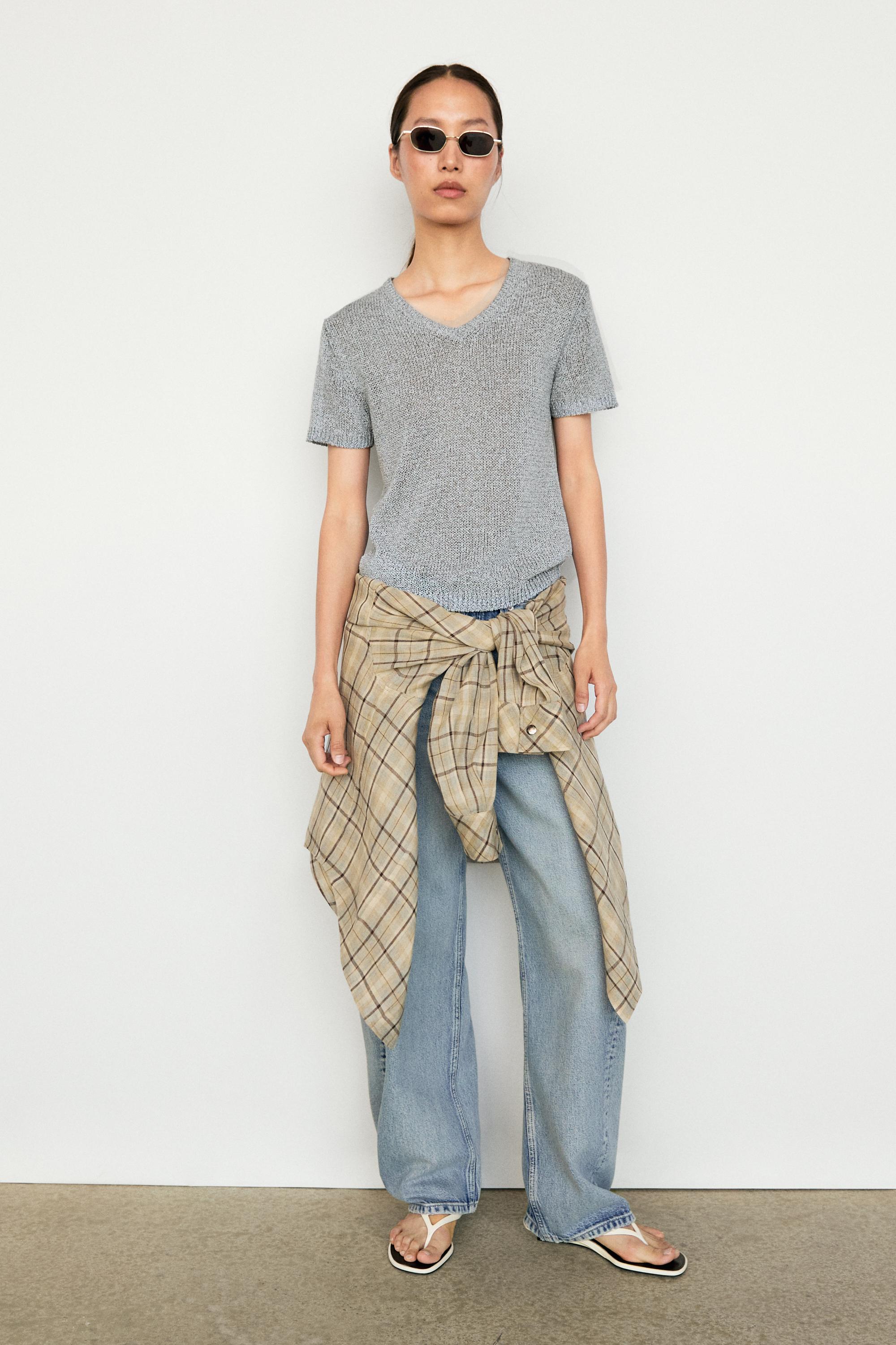 Short sleeve knit top — BLUISH