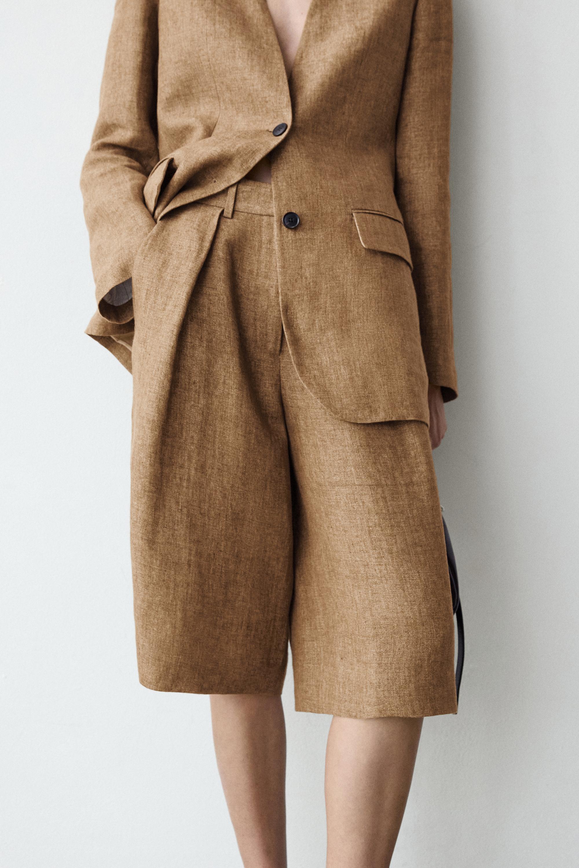 100% linen melange suit blazer — CAMEL