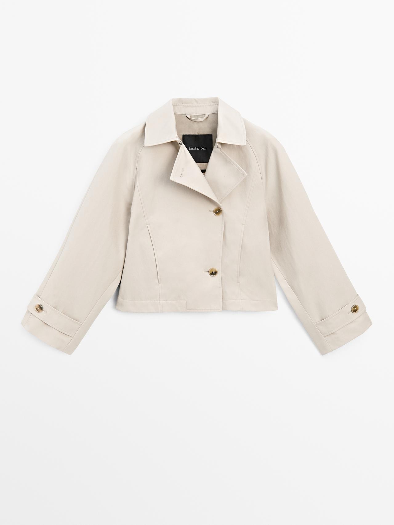 Massimo Dutti - Dame - Kort Trenchcoat I Bomuldsblanding - Beige - Xs