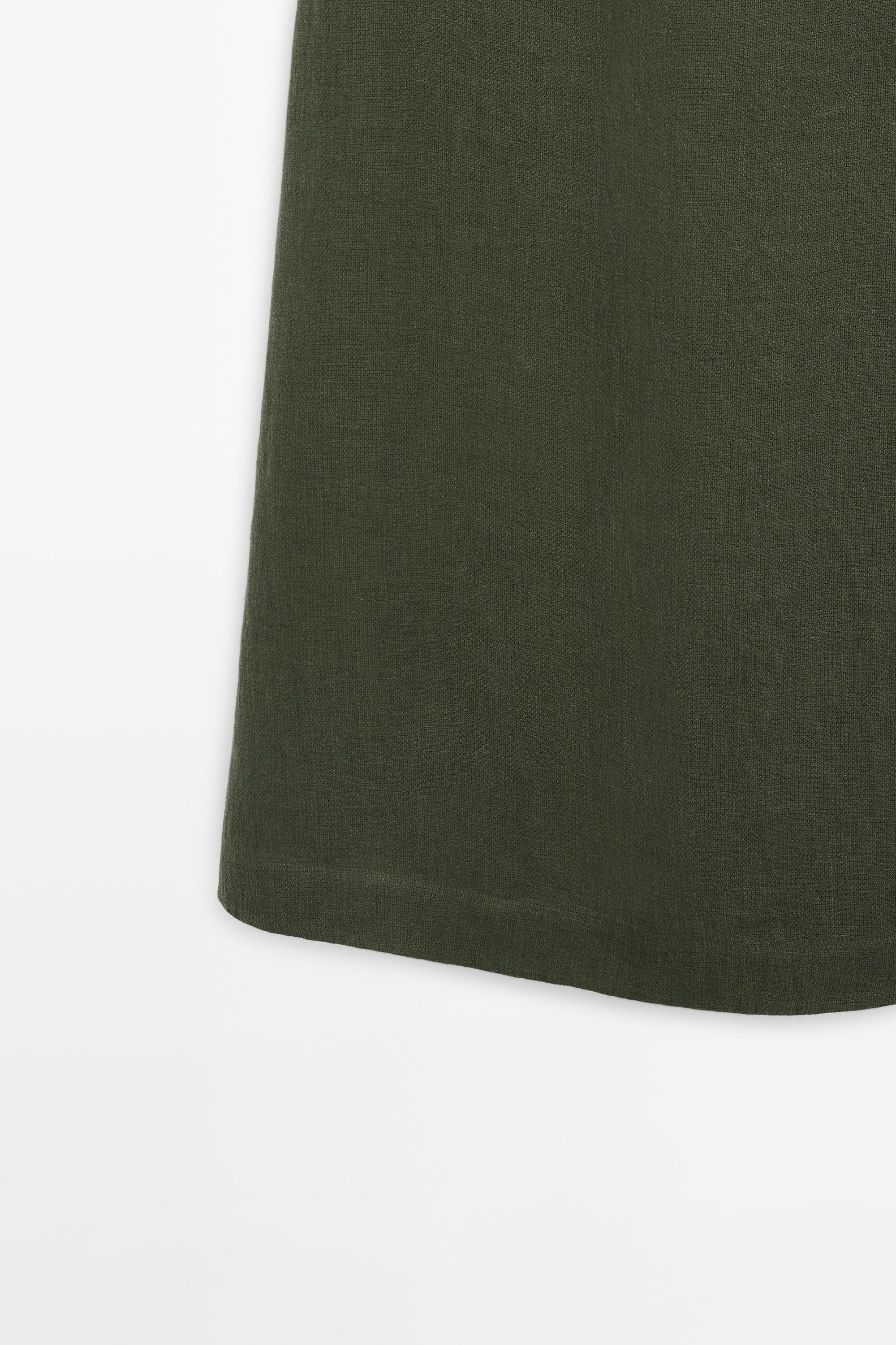 Long linen dress  Green  Dress | Massimo Dutti