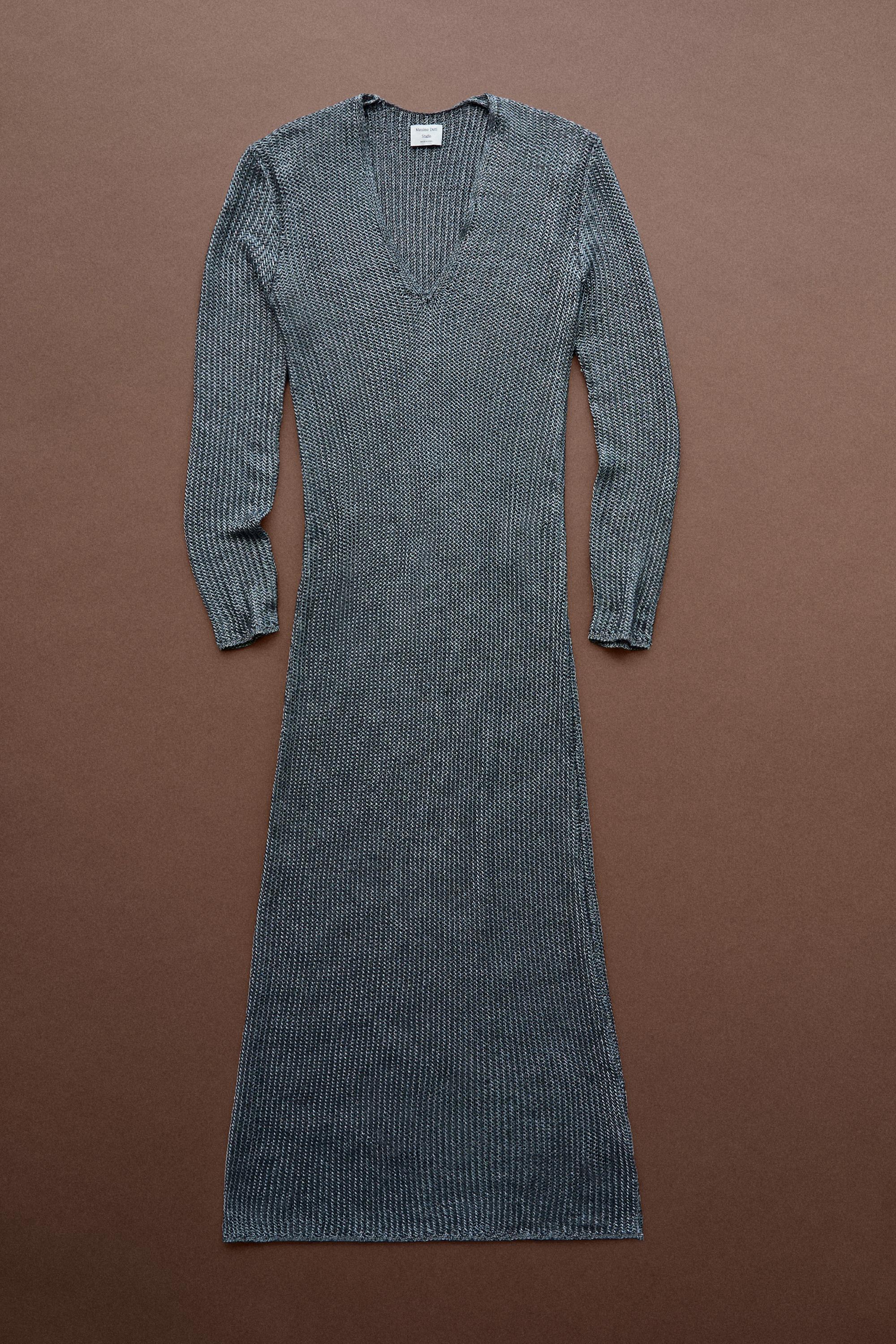 Long metallic knit dress - STUDIO — Silver
