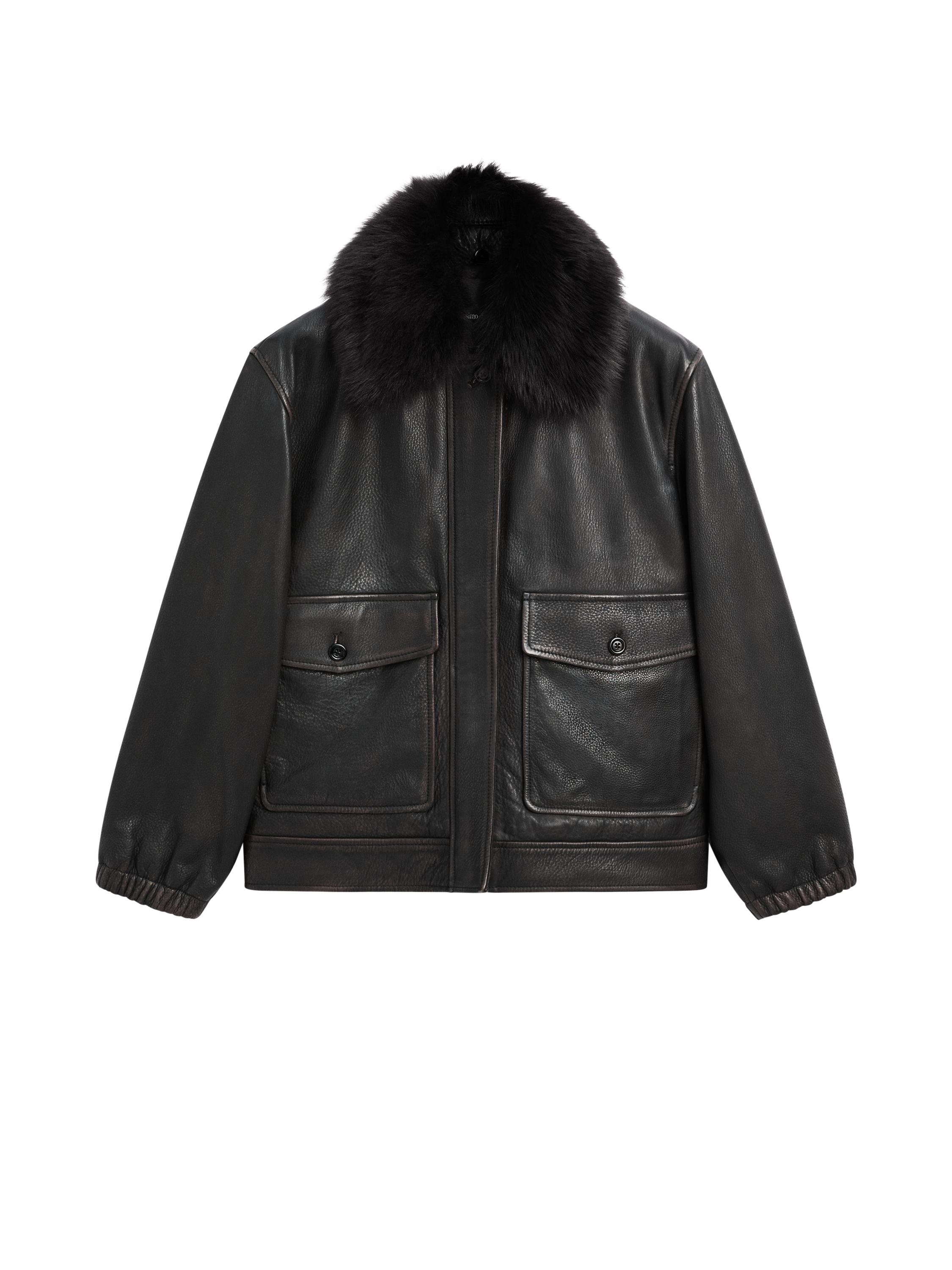 Nappa leather jacket with lambskin collar