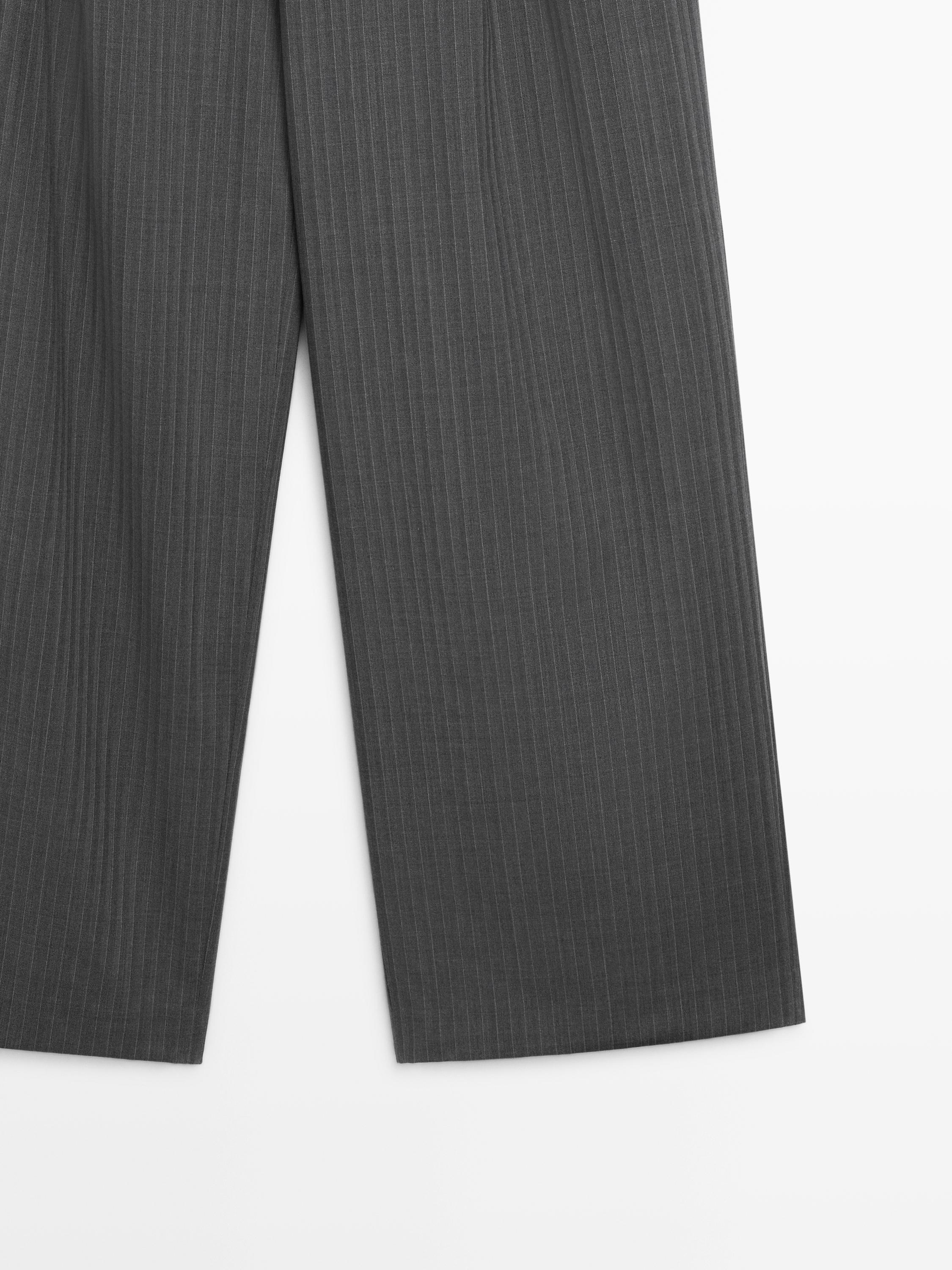 Pinstripe cool wool blend suit trousers — GREY