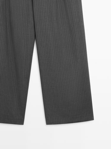 Pinstripe cool wool blend suit trousers — GREY 7