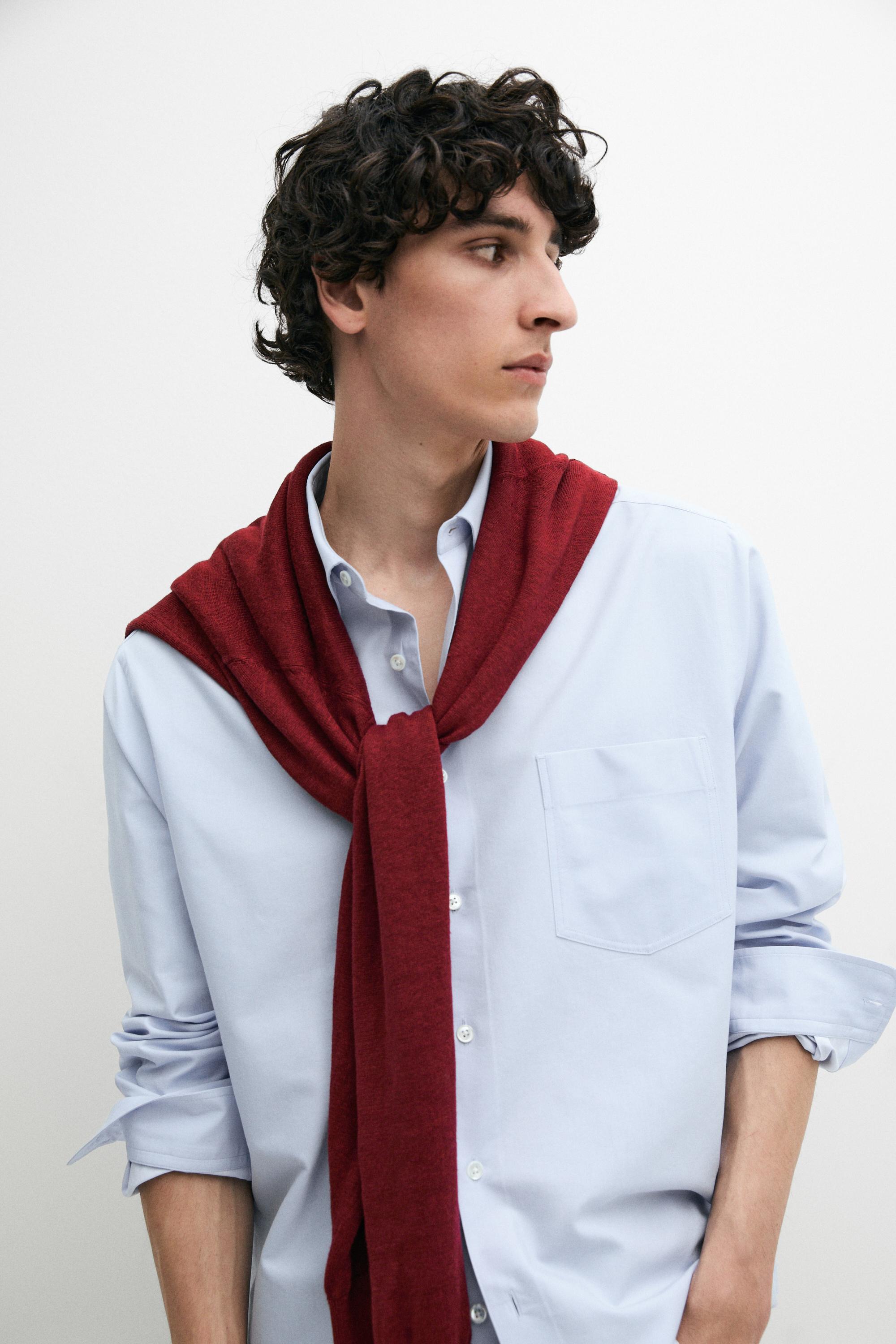Slim fit cotton blend shirt — Sky blue