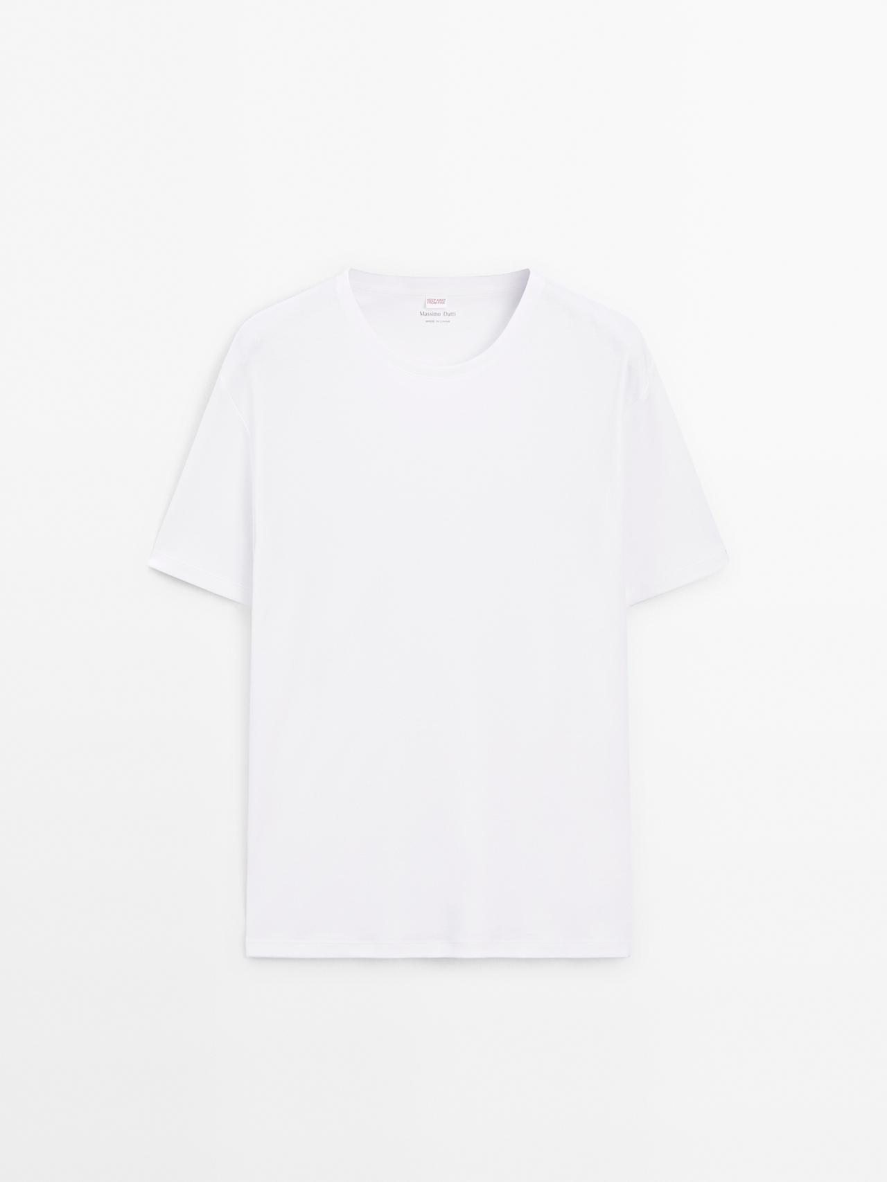 Massimo Dutti - Herre - Stribet Pyjamas I 100% Bomuld Med Kortærmet T-Shirt - Blå - L