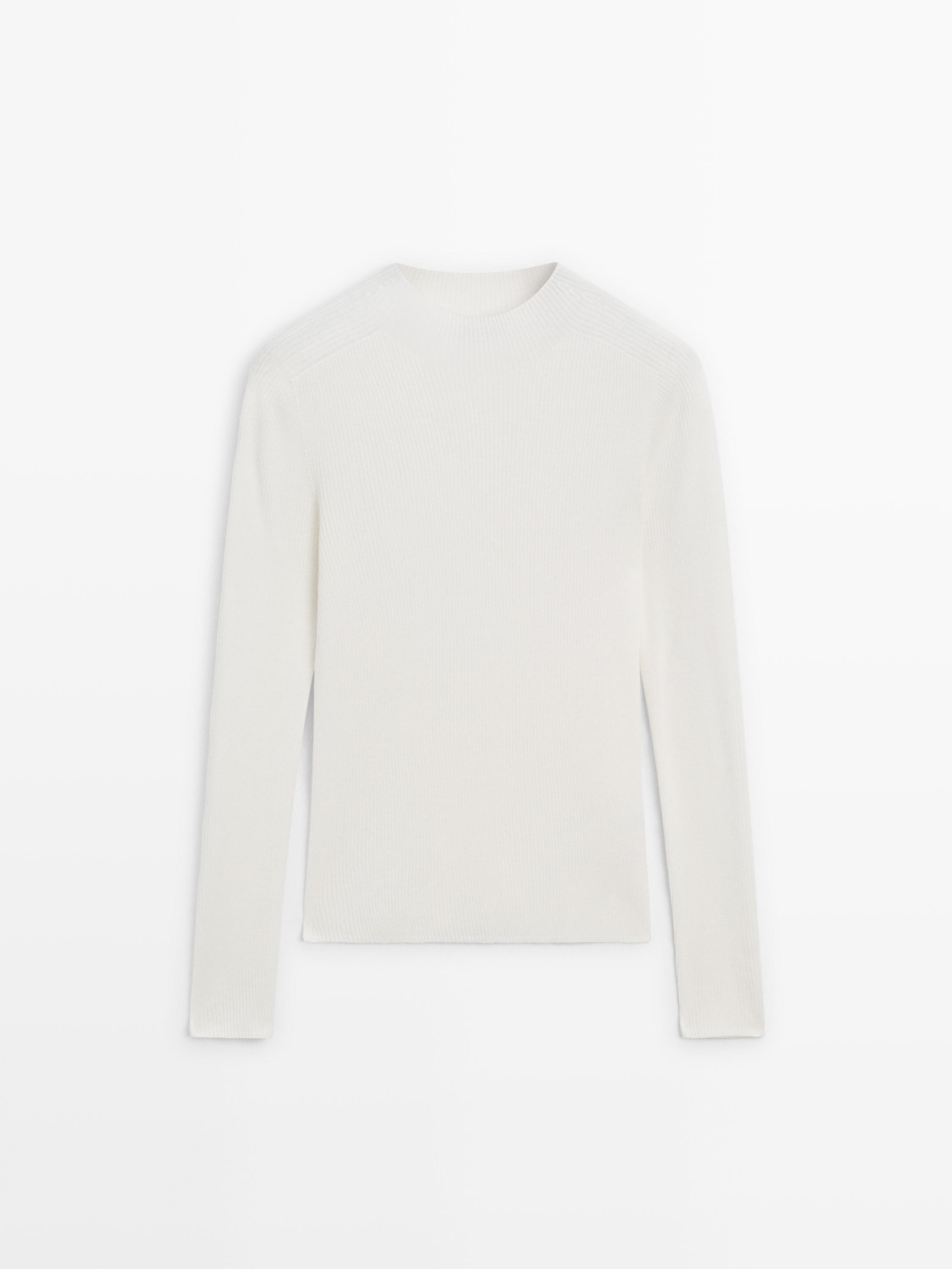 Ribbed knit mock turtleneck sweater — CREAM
