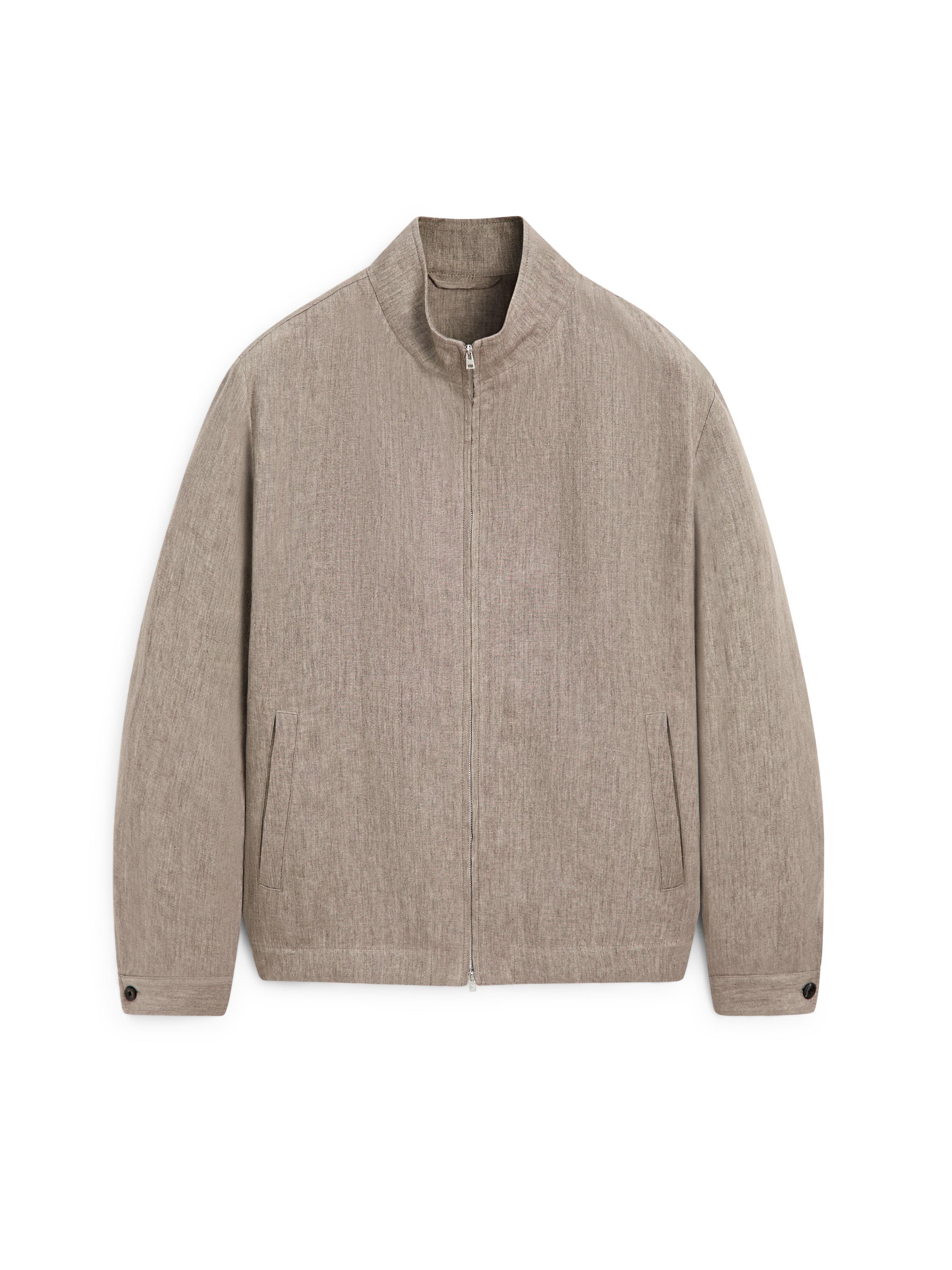 Faded total look linen bomber jacket — BROWN
