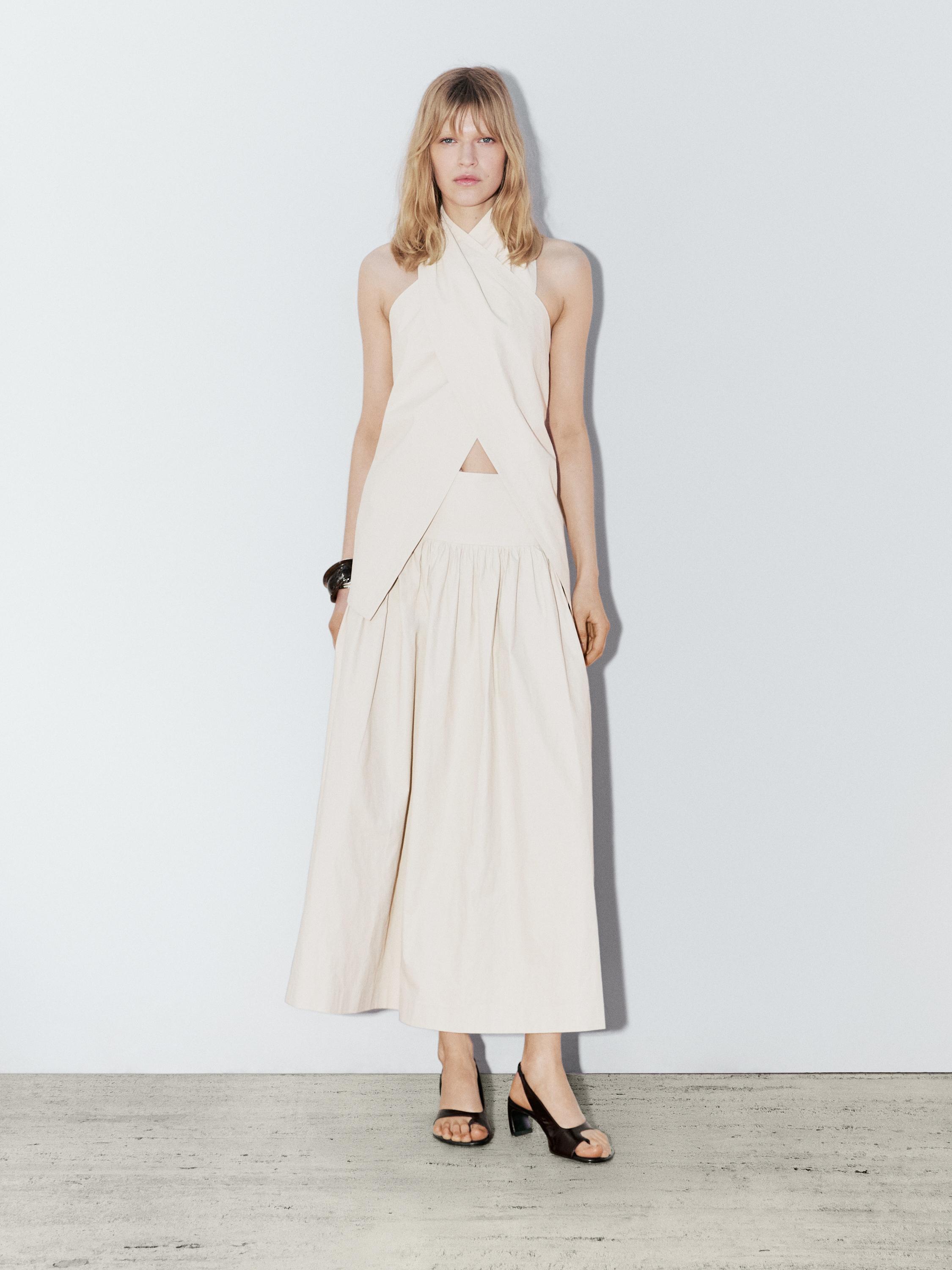 100% linen midi skirt with yoke - STUDIO