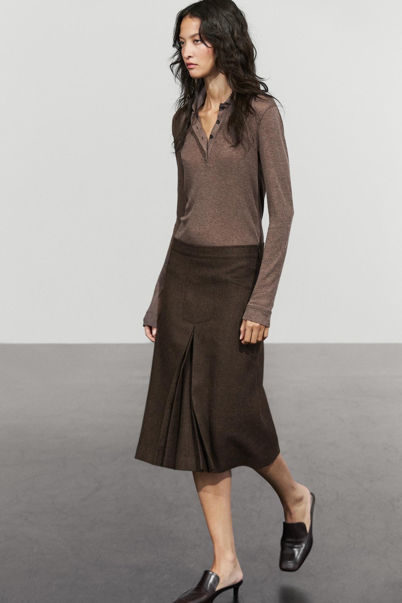 100% wool midi skirt with split detail — BROWN