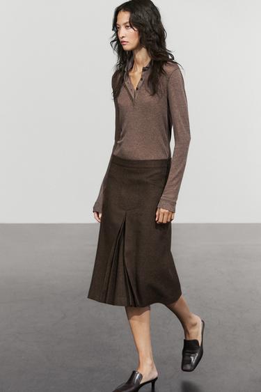 100% wool midi skirt with split detail — BROWN 8