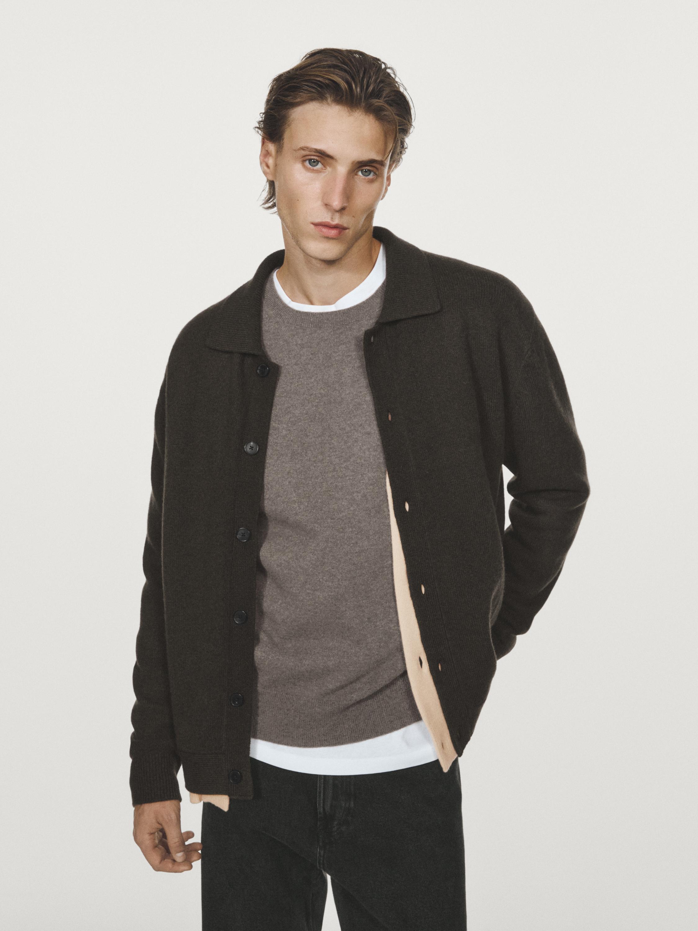 Cárdigan punto cuello polo 100% lana