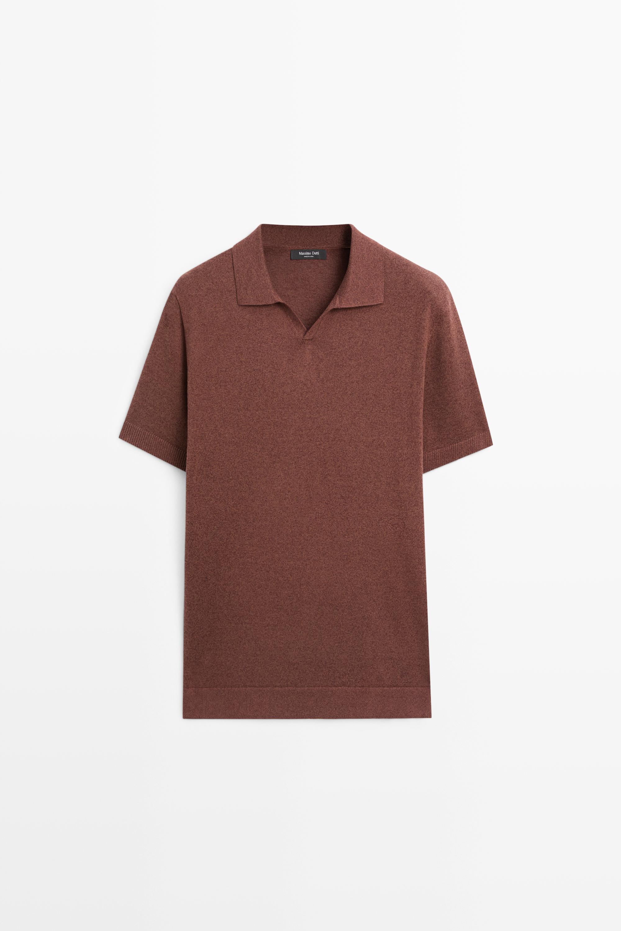 Linen blend knit polo sweater — TERRA COTA