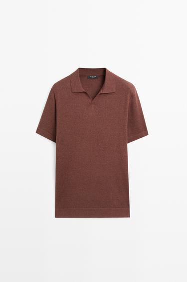 Linen blend knit polo sweater — TERRA COTA 2