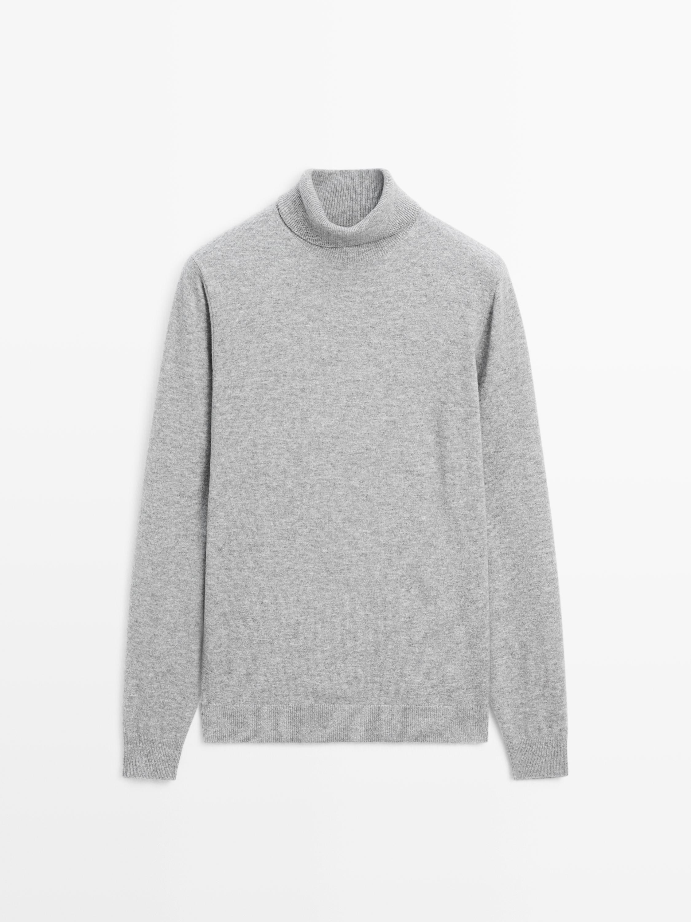 Wool blend knit sweater with high neck