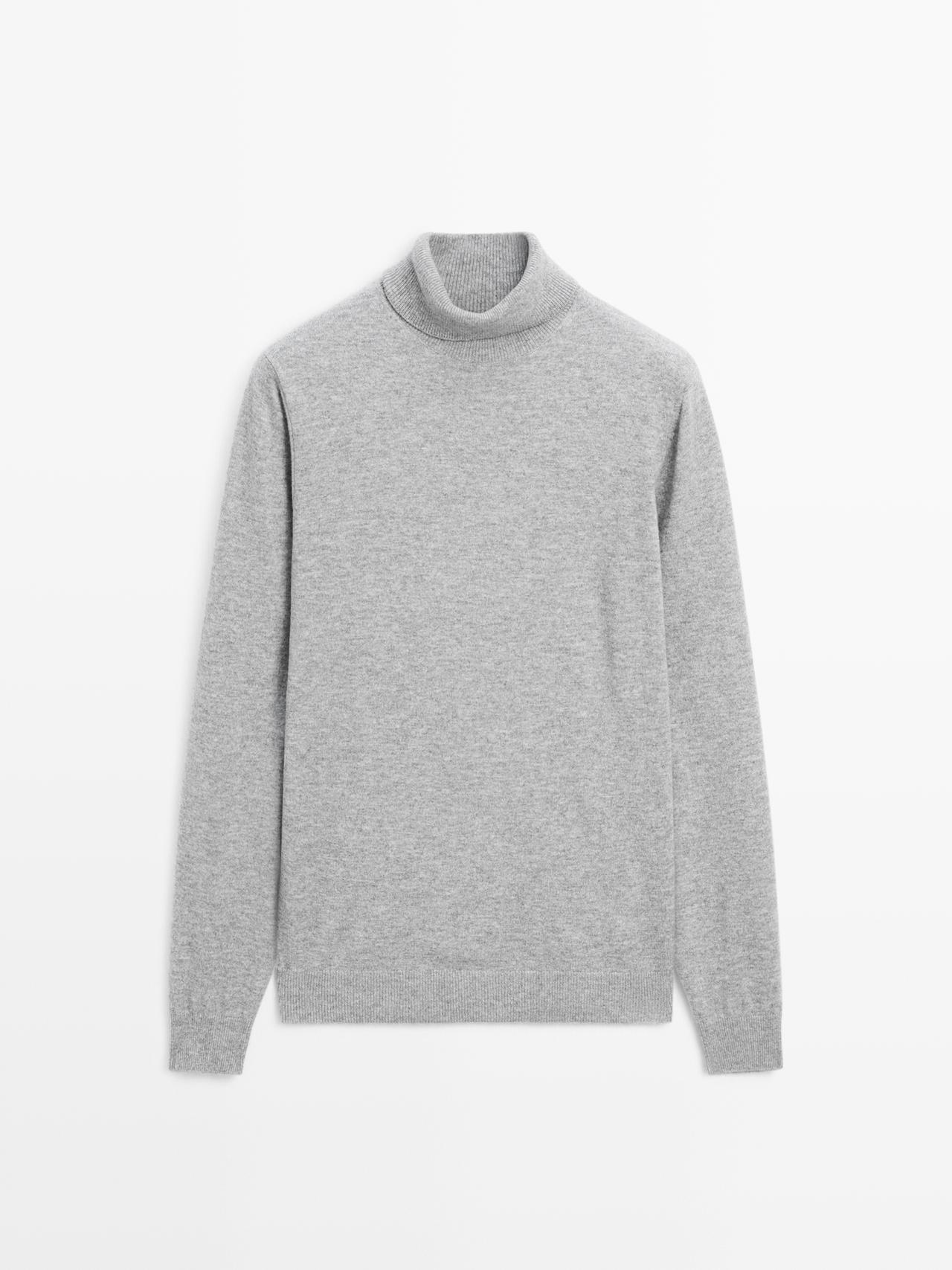 Massimo Dutti - Herre - Strikket Trøje I Uldblanding Med Høj Hals - Grå - S