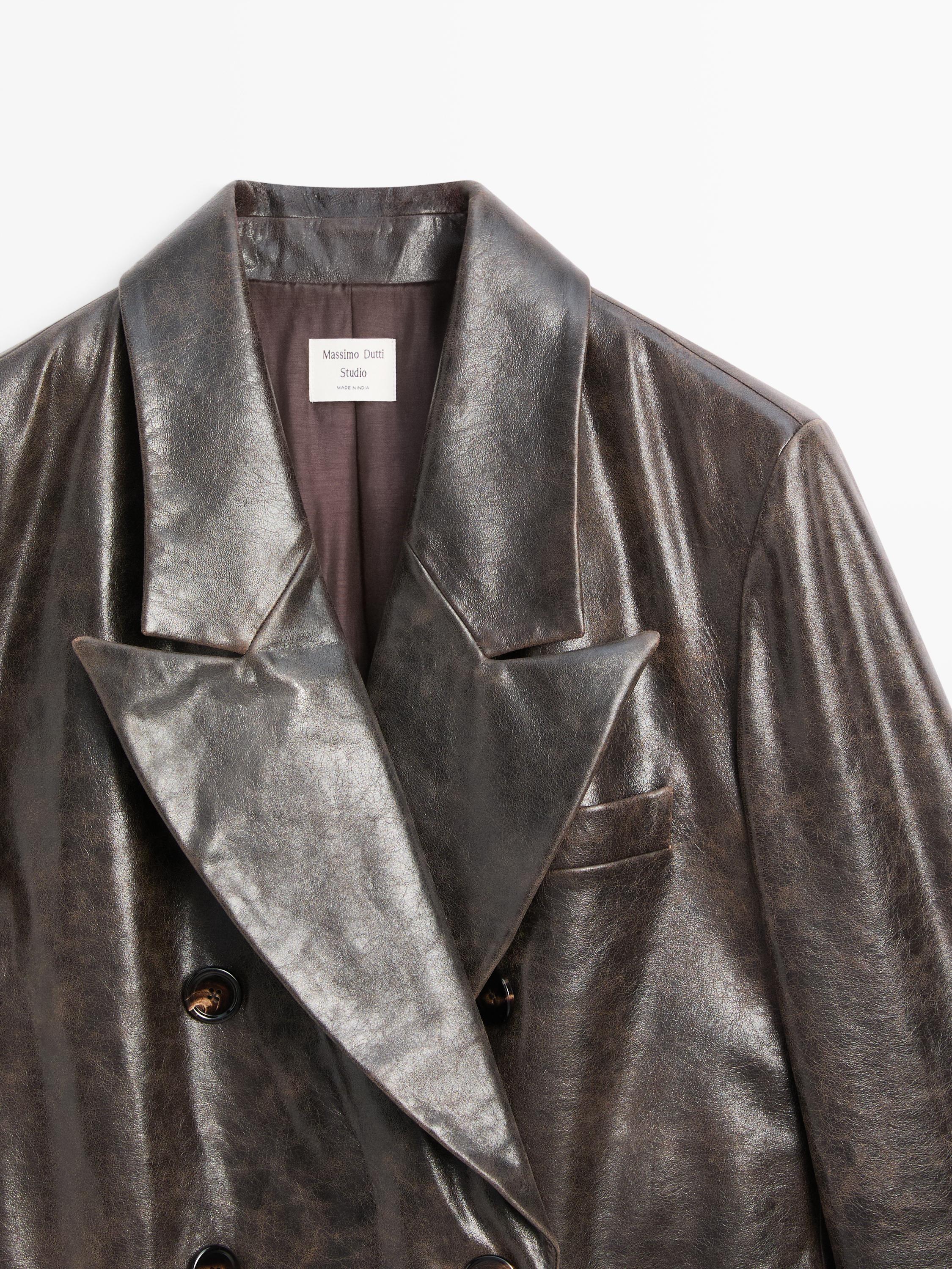 100% nappa leather buttoned blazer - STUDIO — BROWN