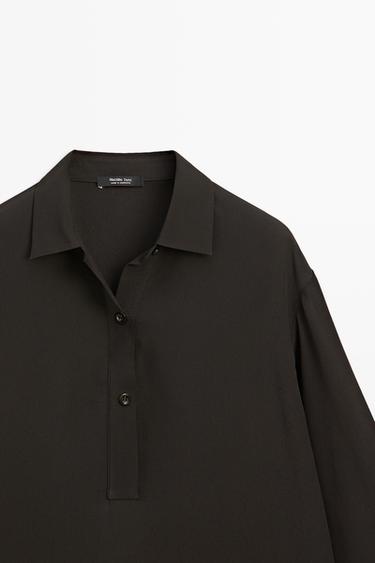 Flowing button-up shirt — Chocolate 4