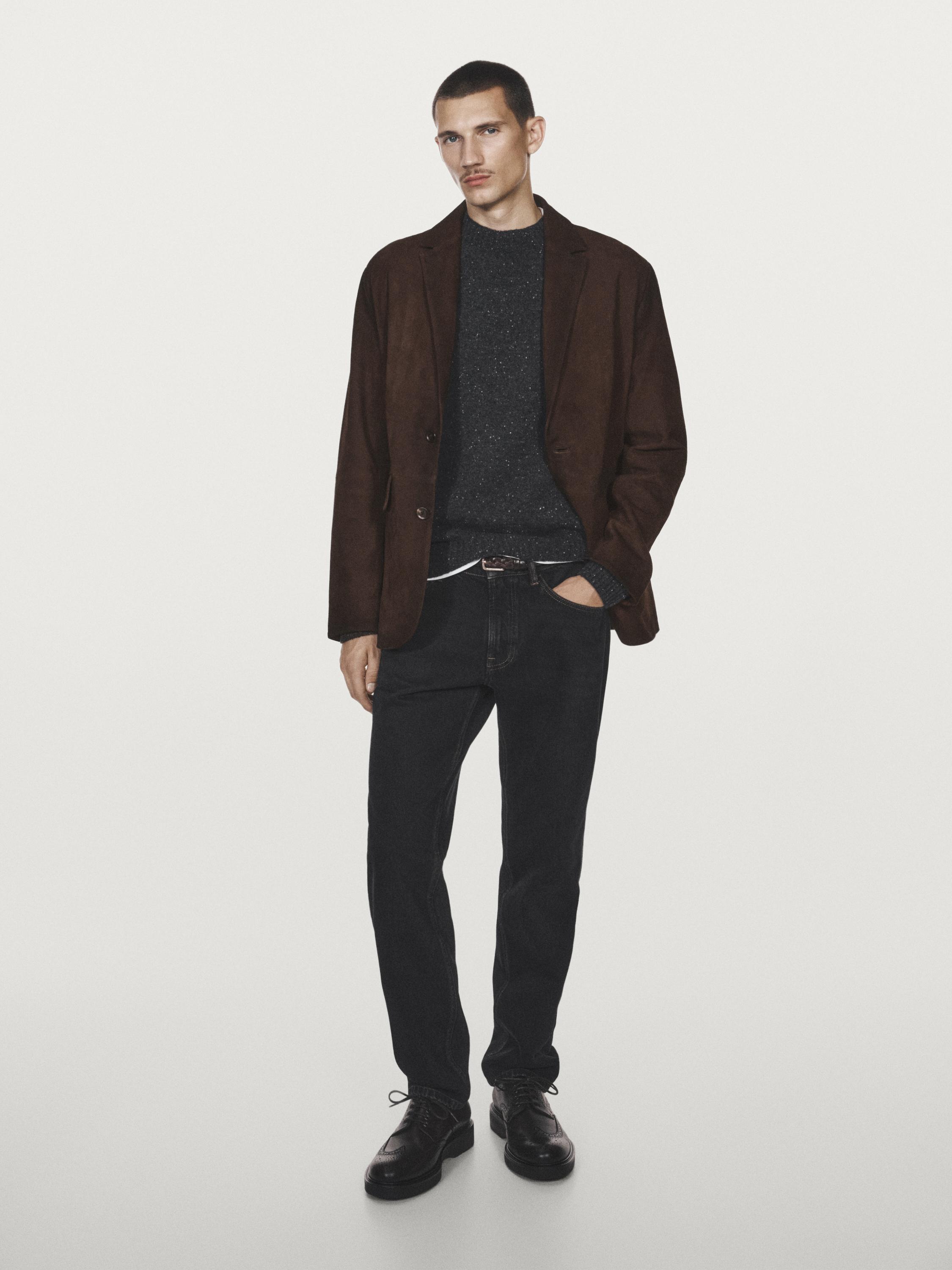 Suede leather blazer with seam details