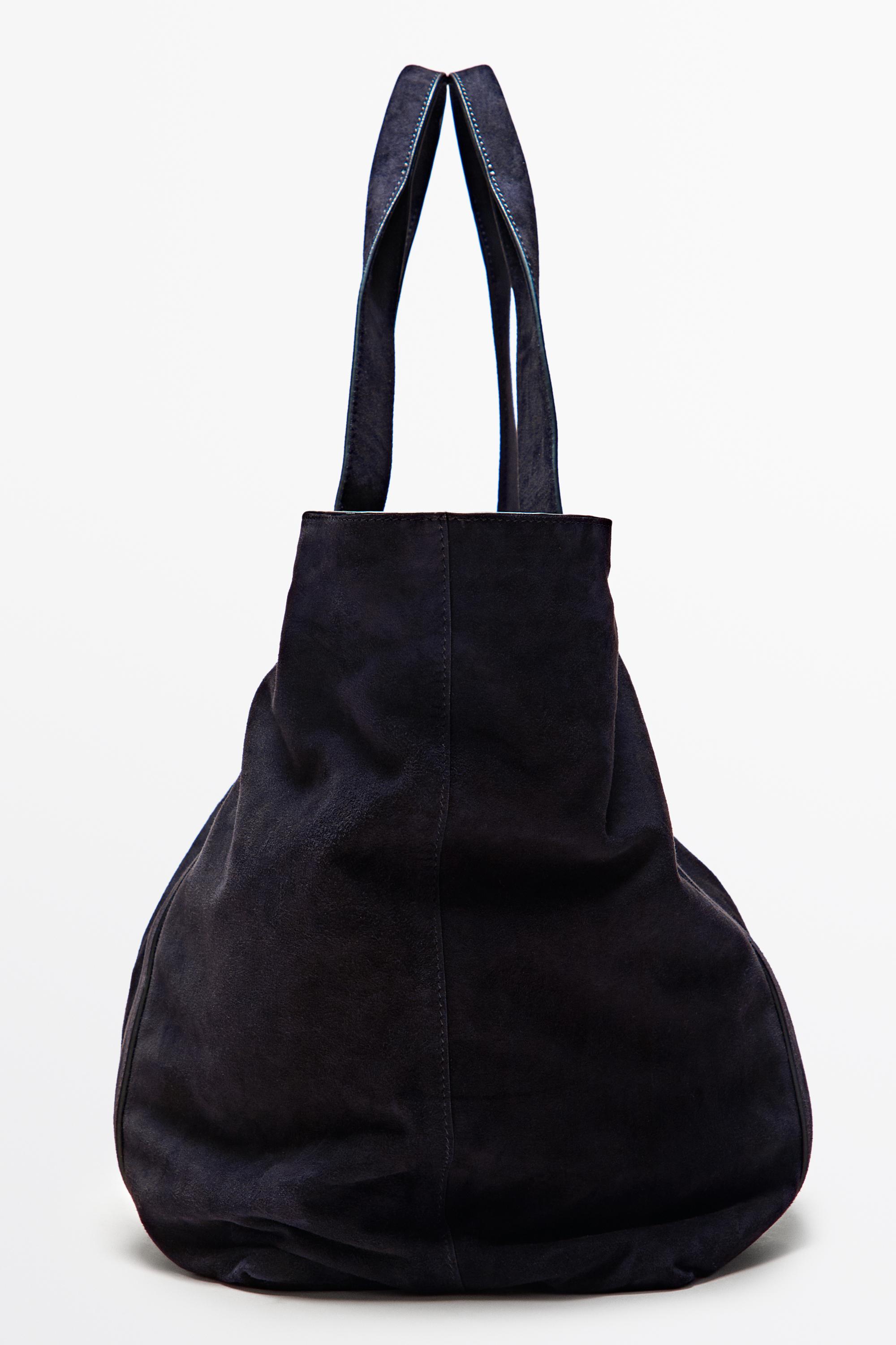 Split suede leather tote bag — NAVY BLUE