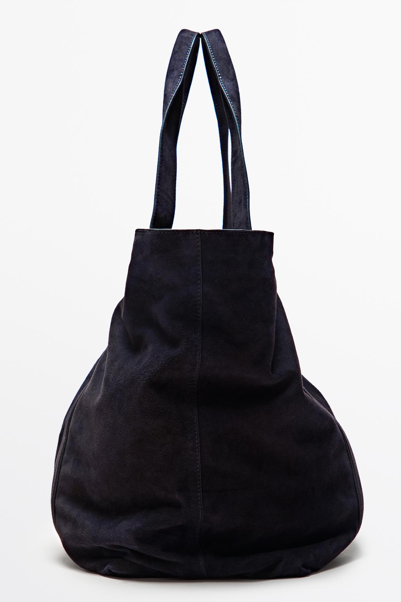 Split suede leather tote bag — NAVY BLUE