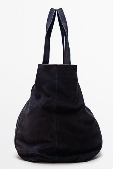 Split suede leather tote bag — NAVY BLUE 2