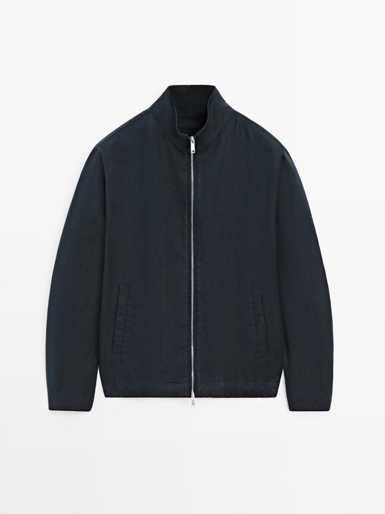 Massimo Dutti - Heren - Linnen Bomberjack - Marineblauw - S