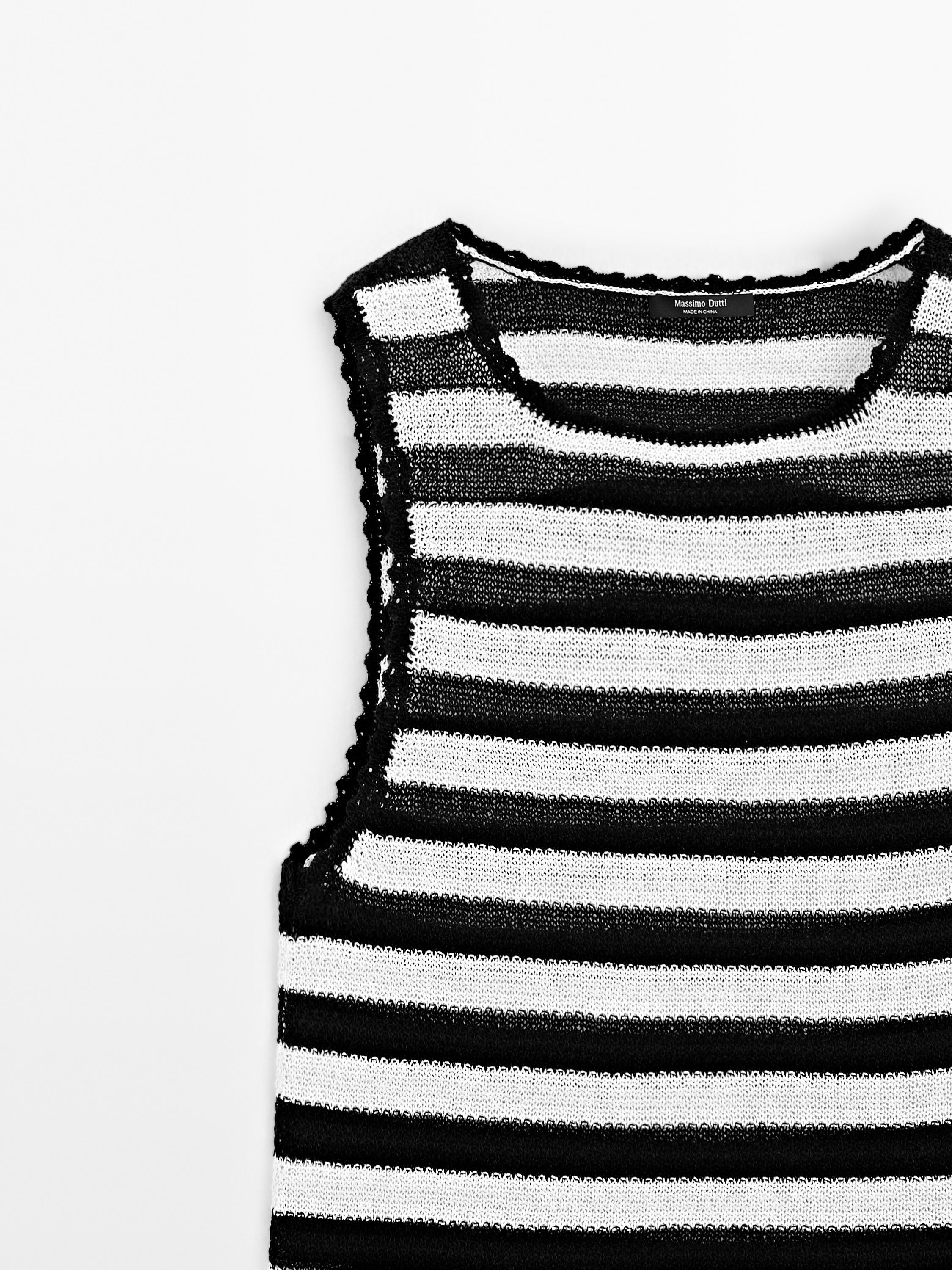 Striped knit top with contrast trims