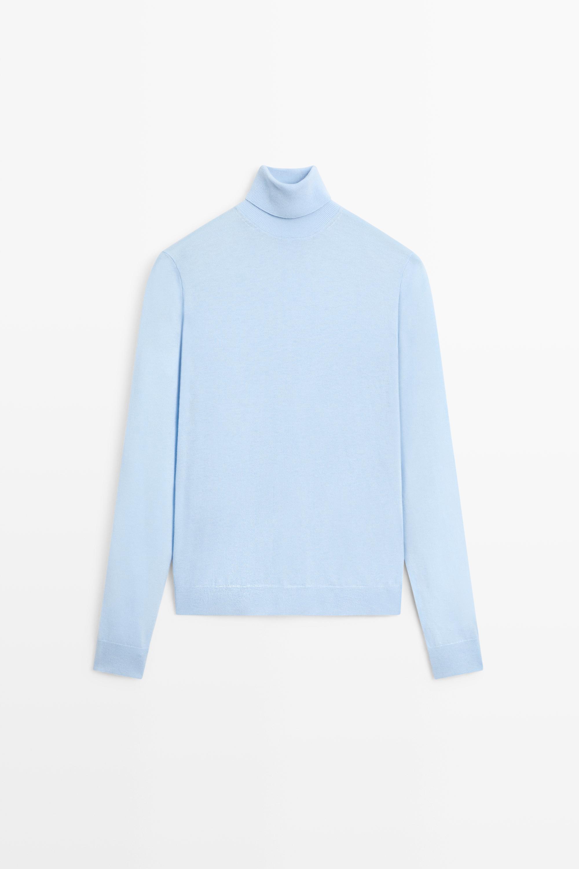 Wool-blend turtleneck knit sweater — SKY BLUE