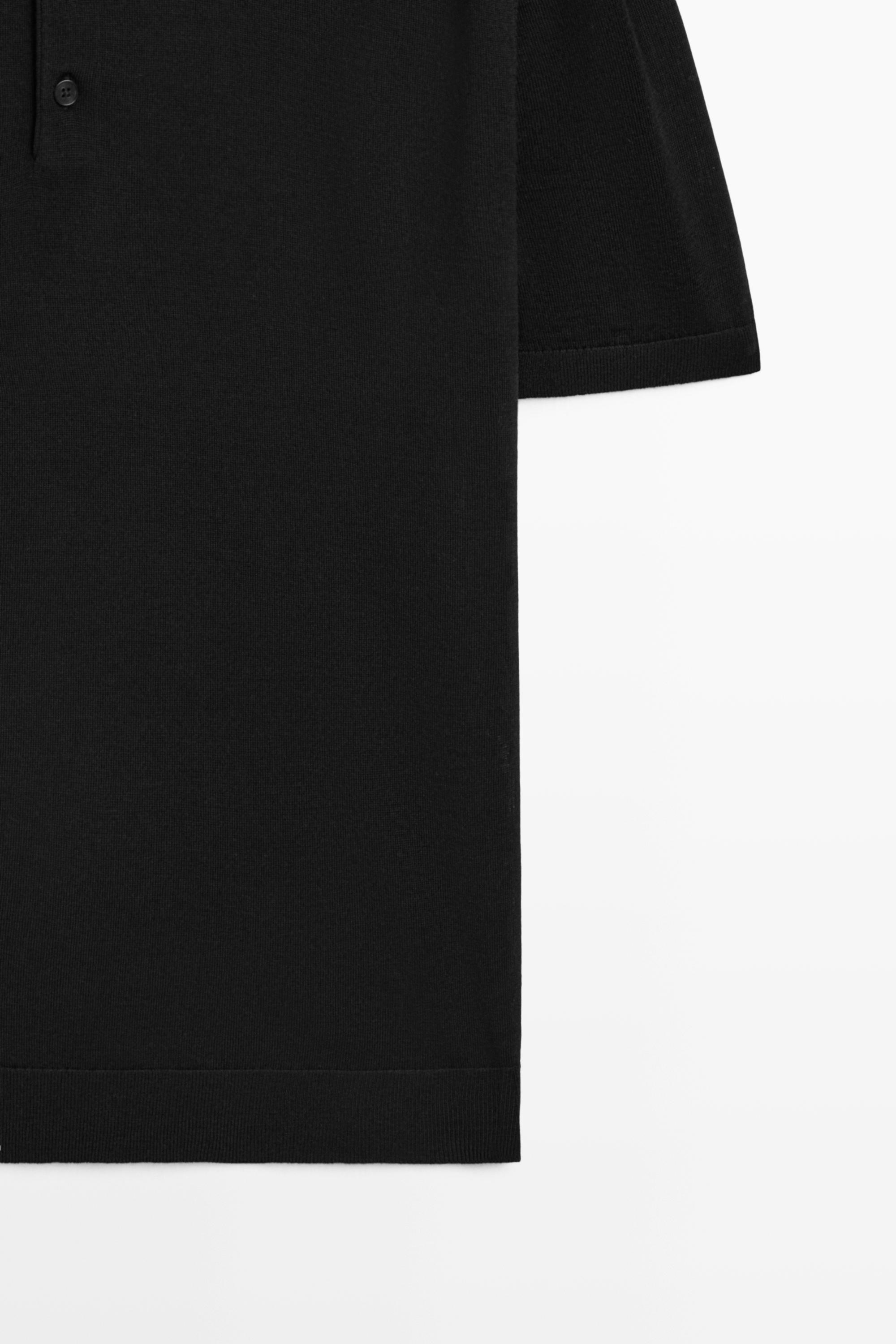 Wool blend knit polo shirt — BLACK