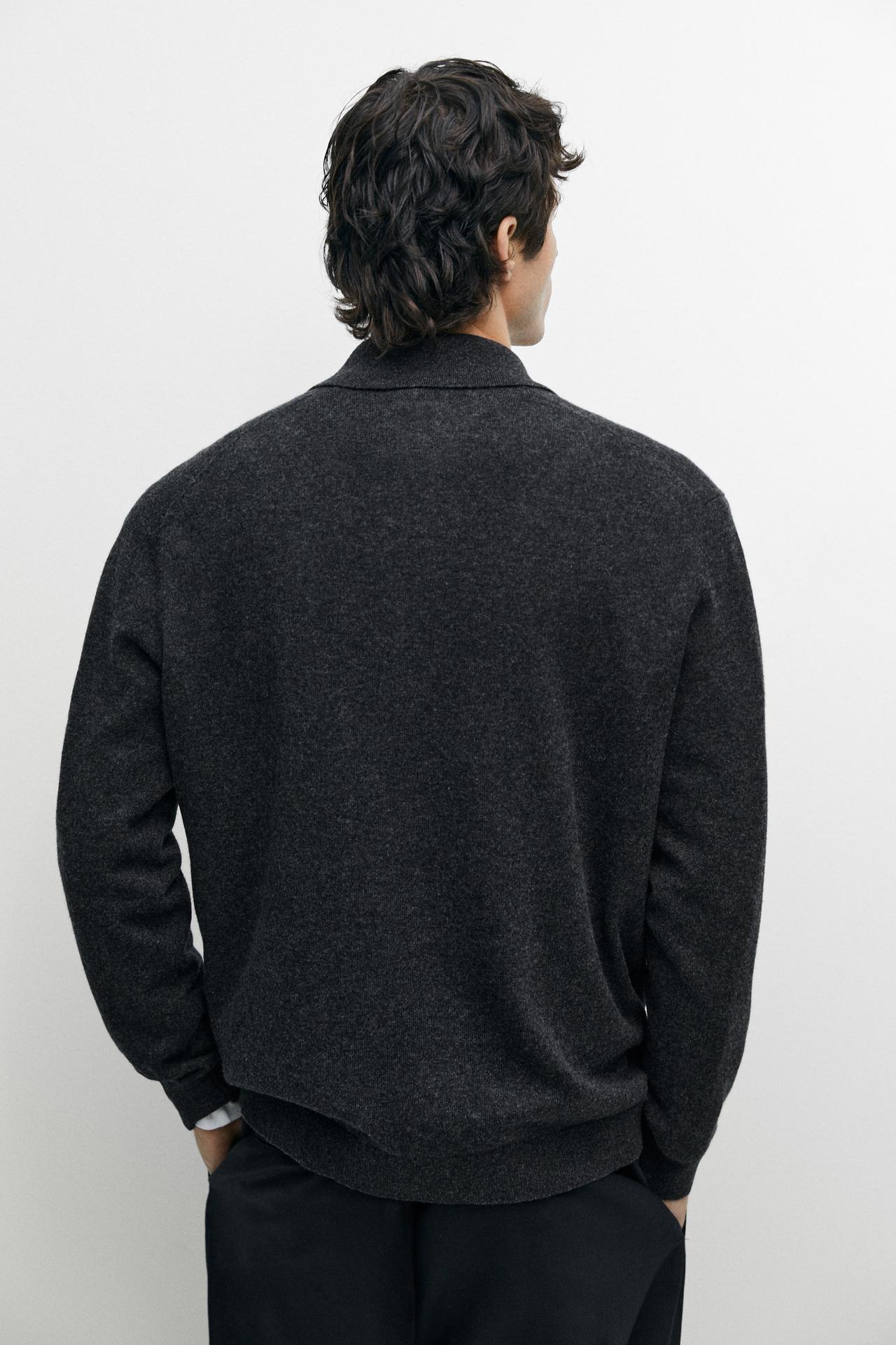 100% wool knit polo sweater — DARK GREY