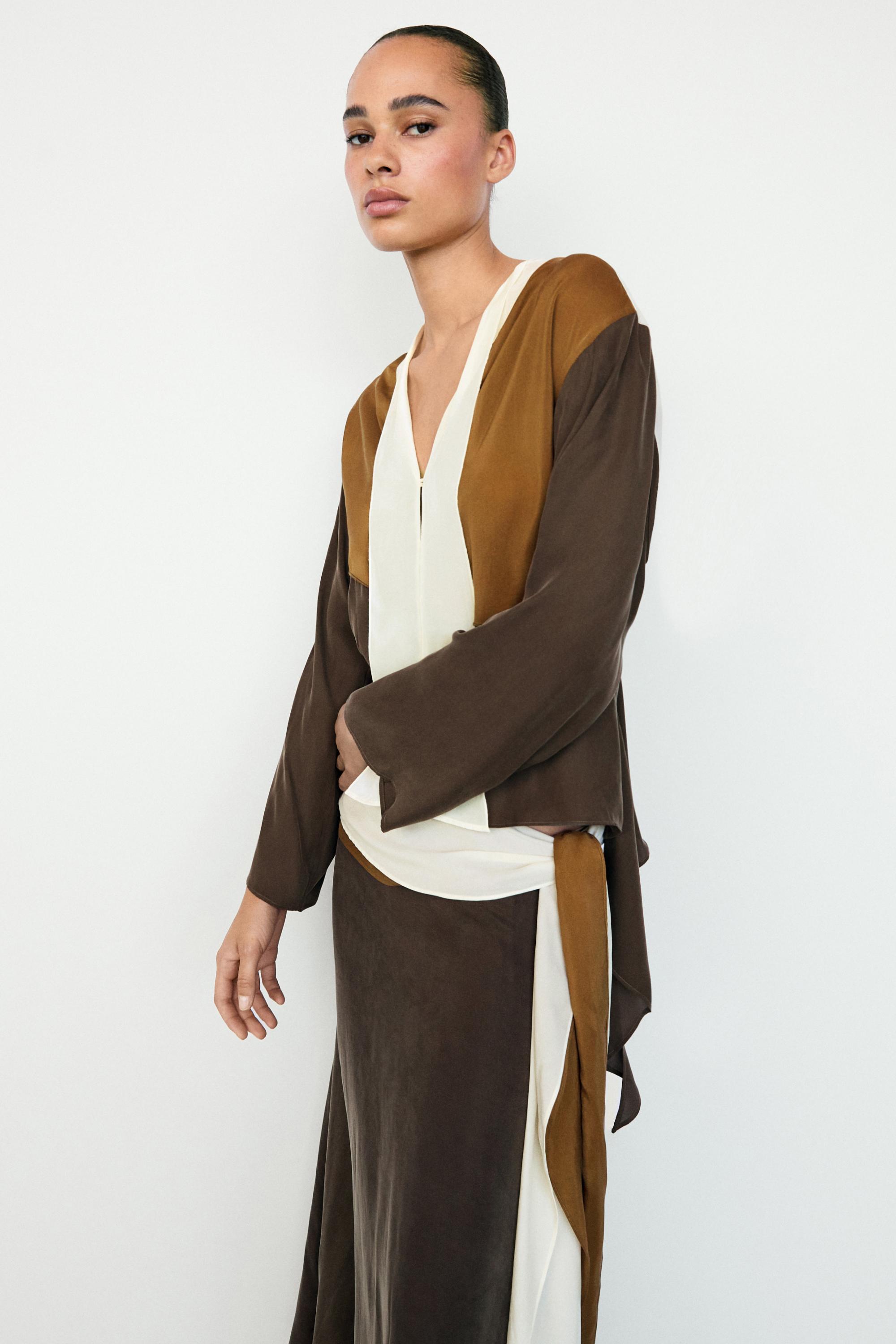 Tricolor flowing shirt — Chocolate