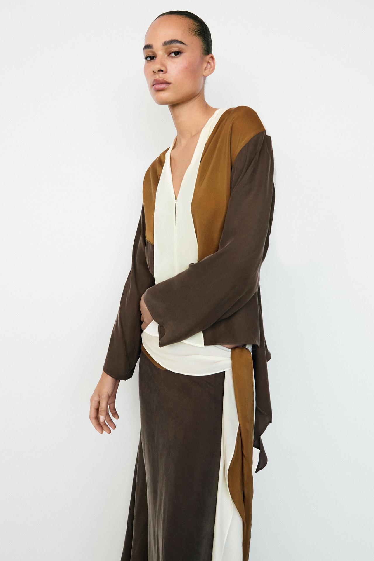 Tricolor flowing shirt — Chocolate
