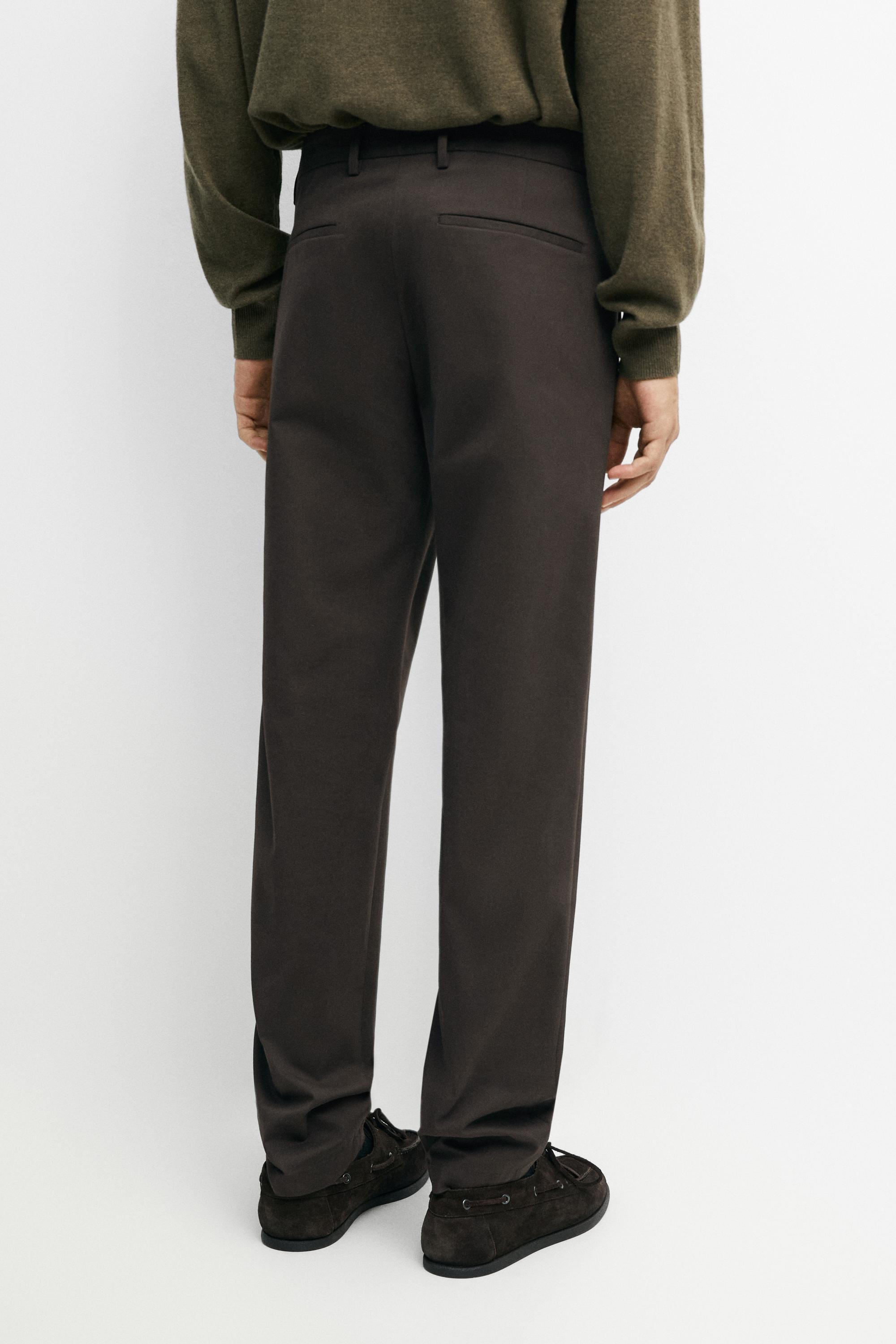 Cotton blend slim fit pants — BROWN