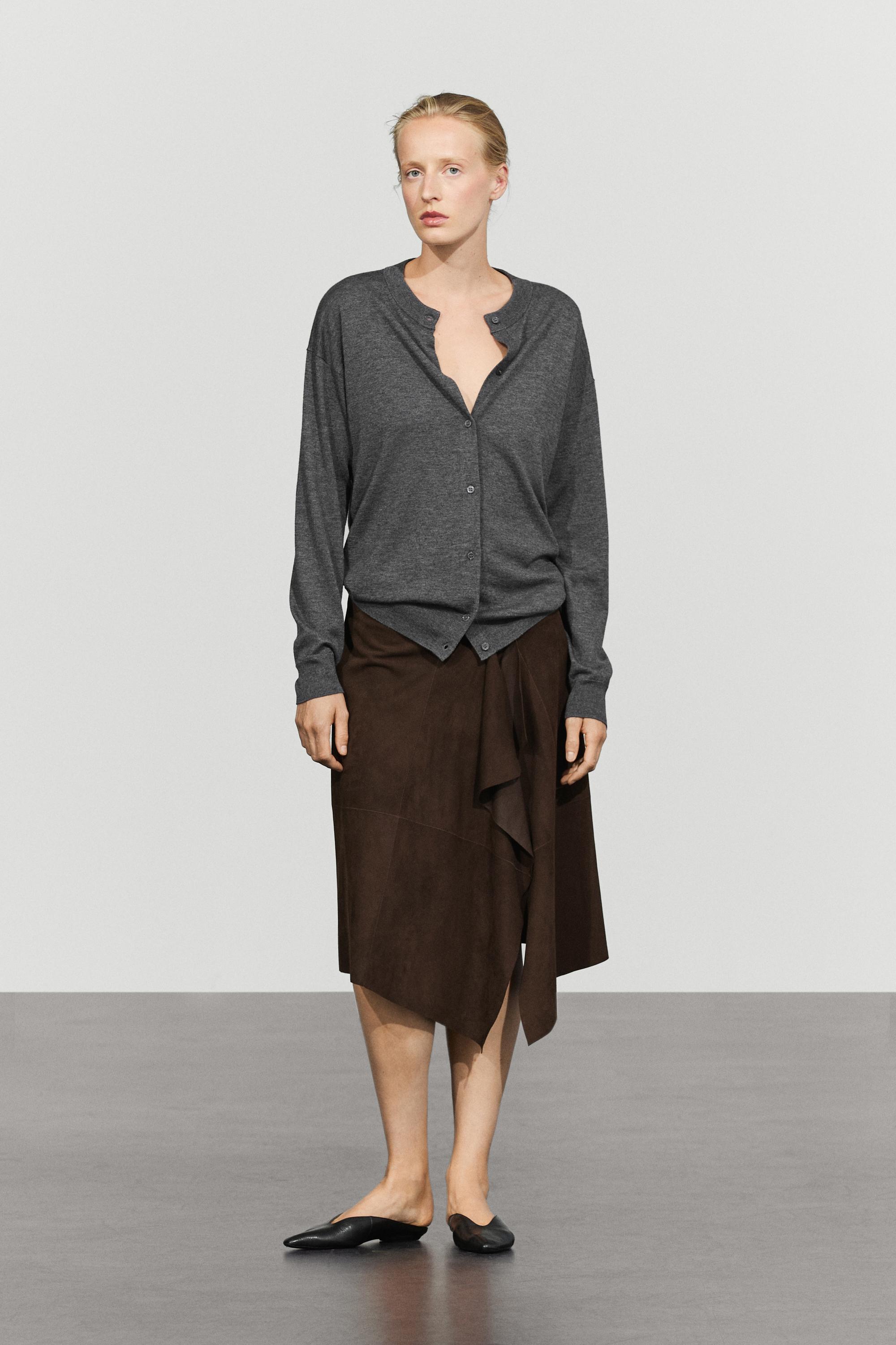 Long knit buttoned cardigan — MEDIUM GREY
