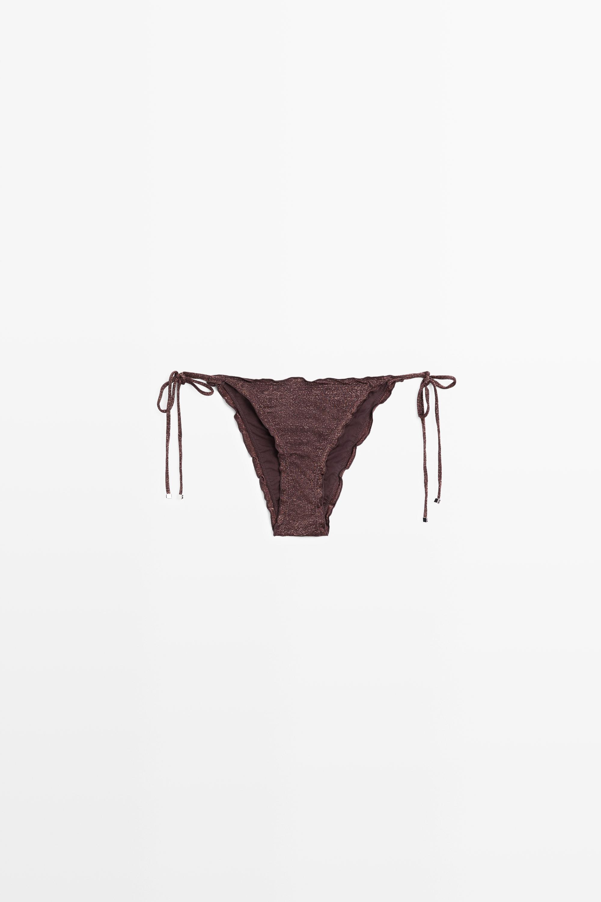 Shimmery ruffled bikini bottoms — BROWN