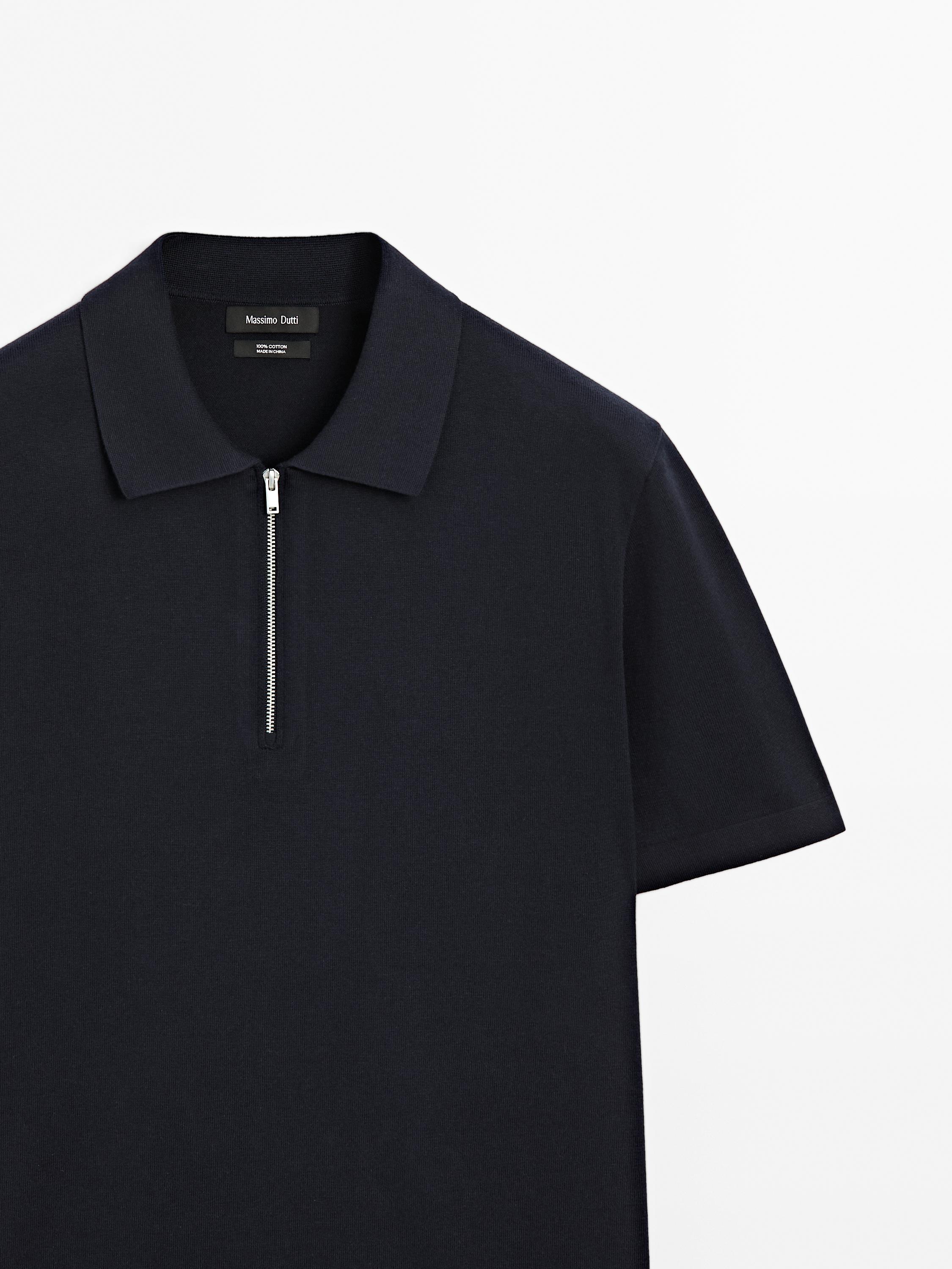 Cotton knit quarter-zip polo shirt