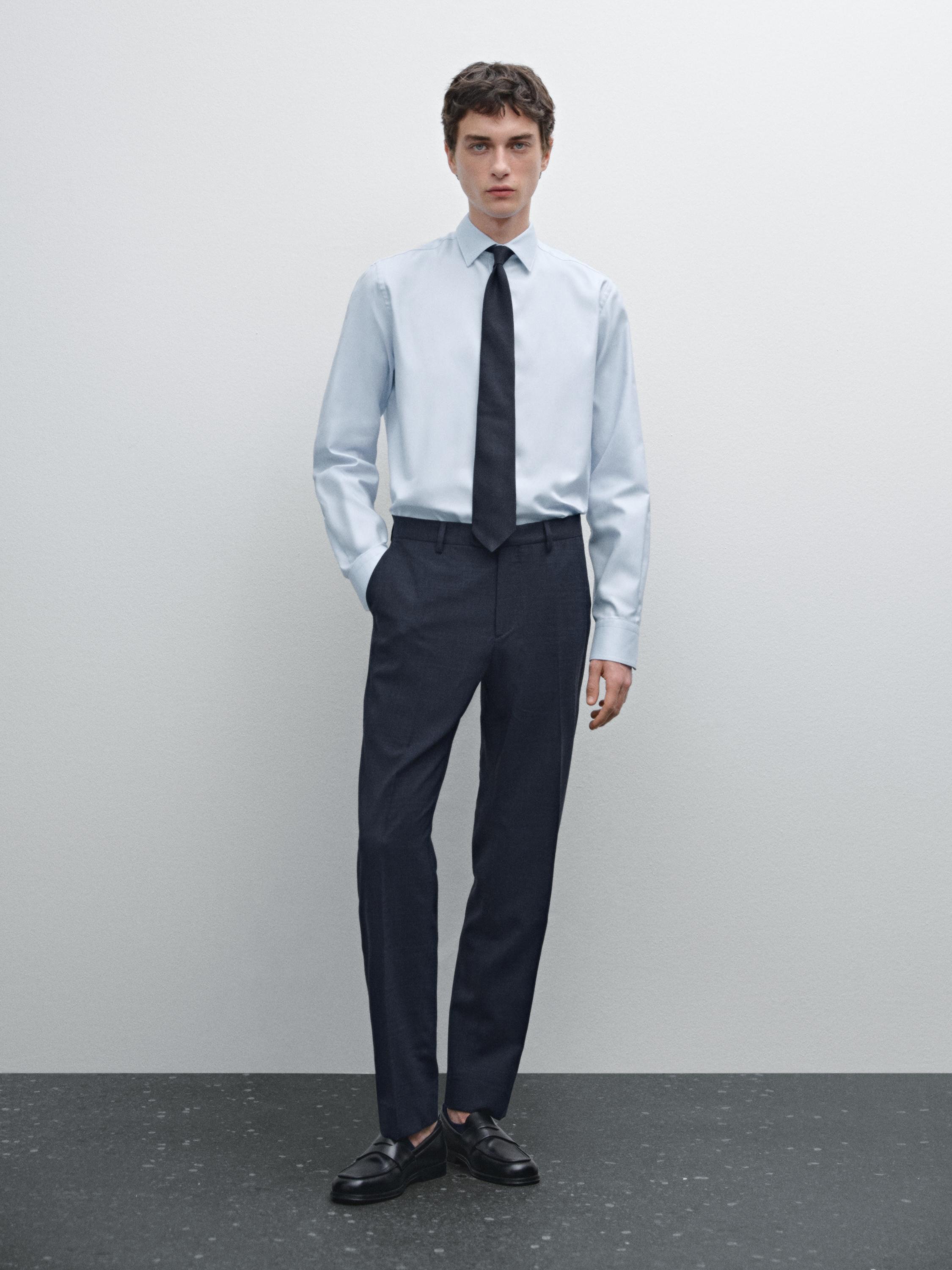 Slim fit 100% cotton Oxford shirt — SKY BLUE