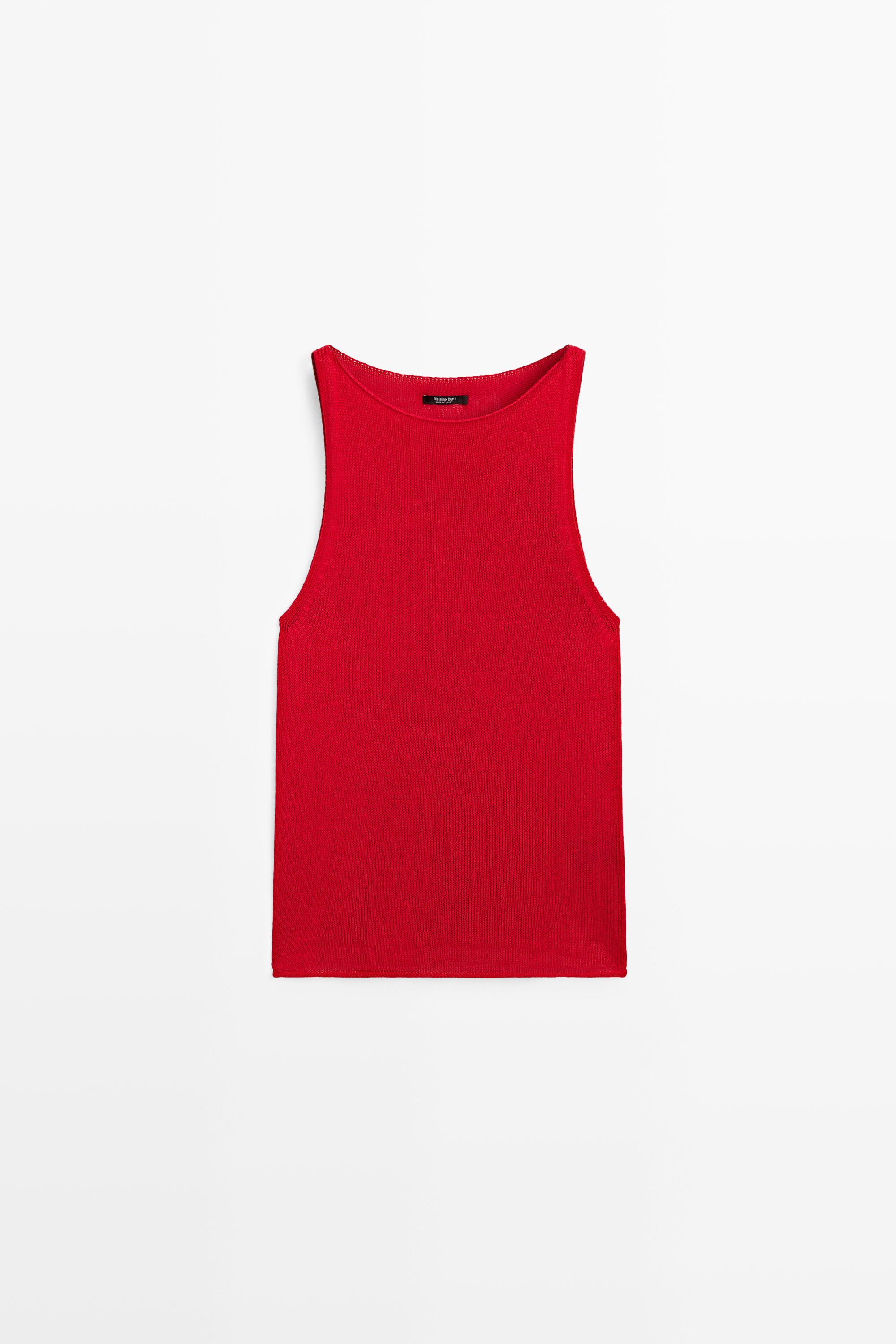 Fine-knit halter top — RED