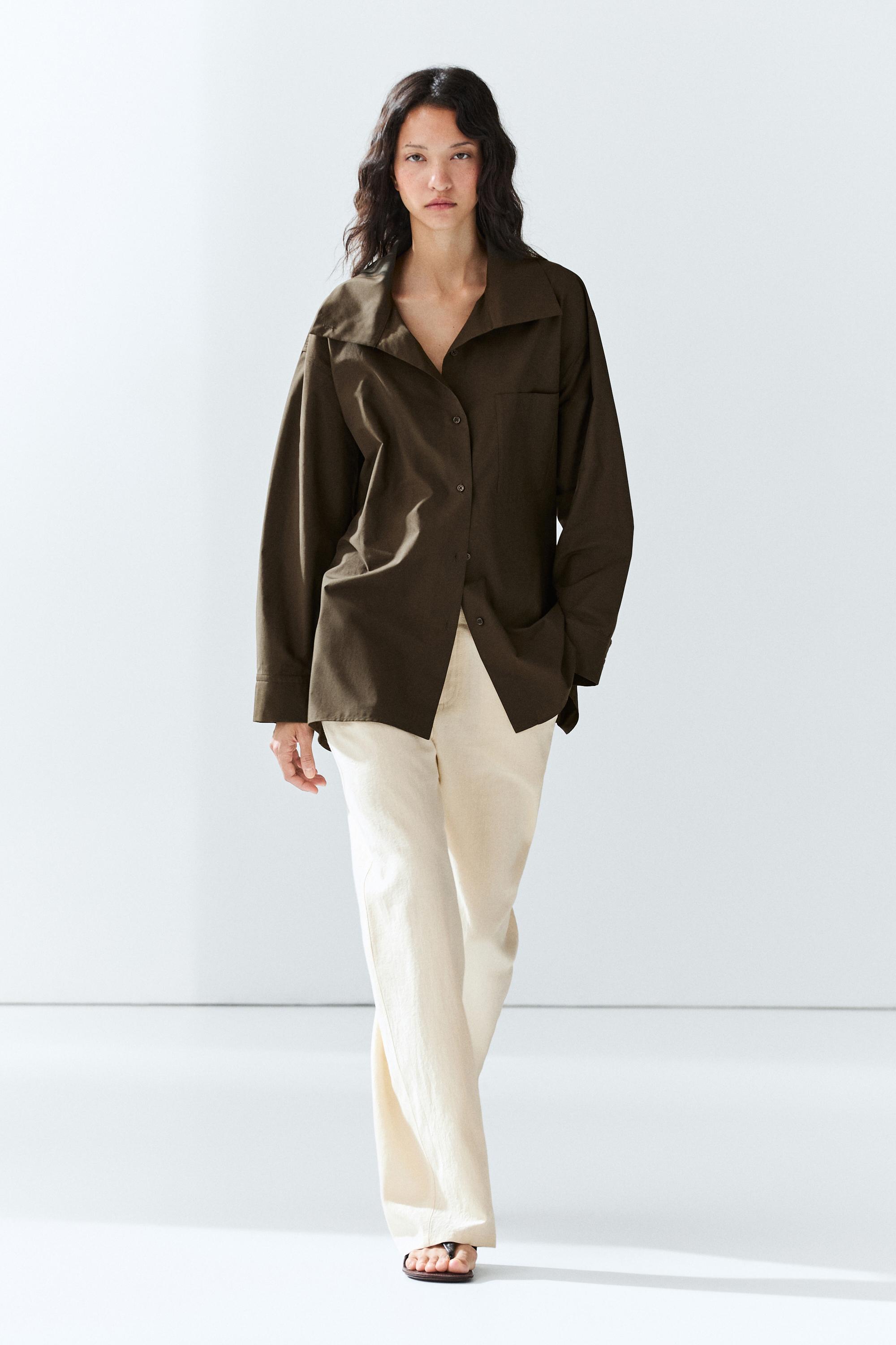 High collar overshirt with buckle detail — KHAKI