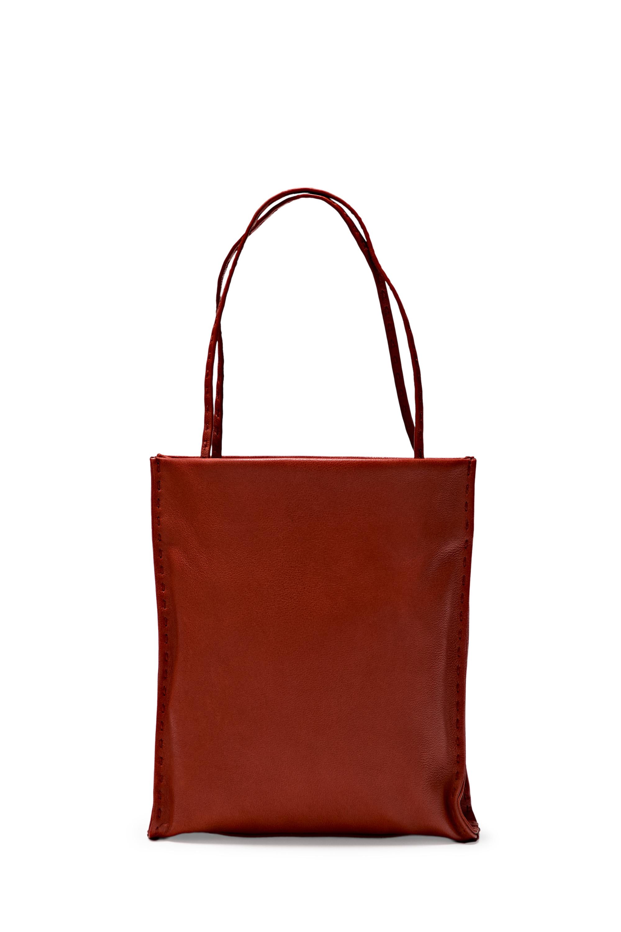 Nappa leather double compartment bag — CORAL RED