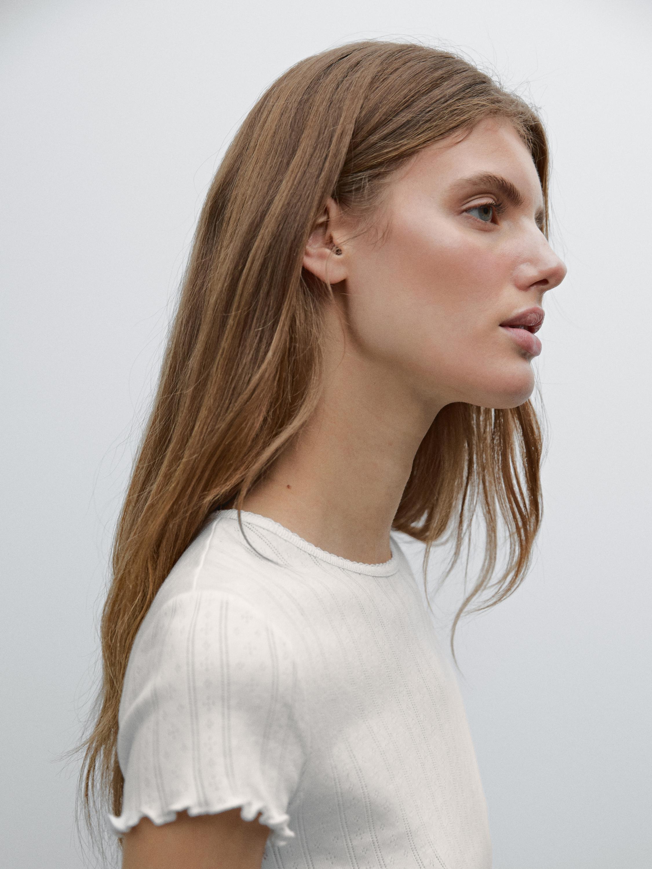 Pointelle openwork cotton T-shirt