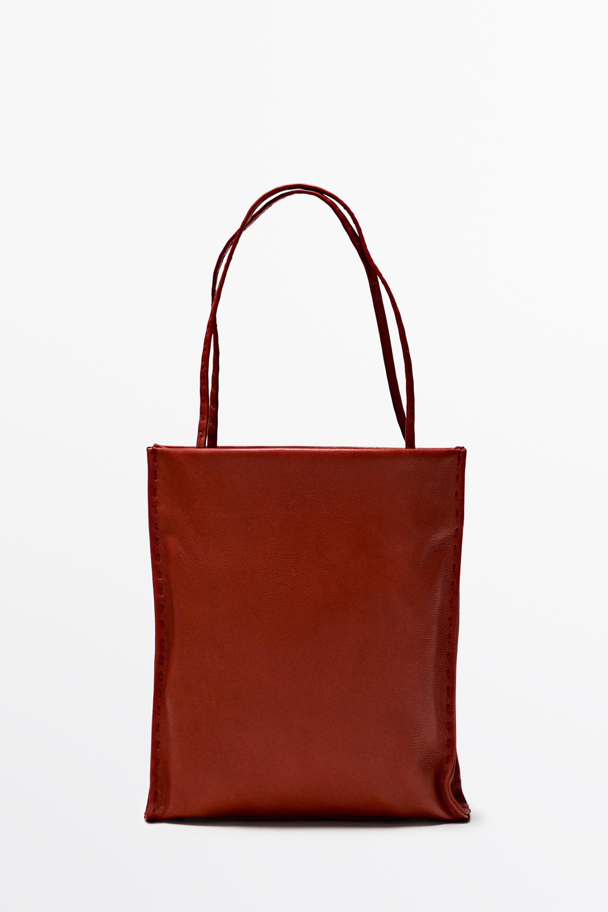 Nappa leather double compartment bag — CORAL RED
