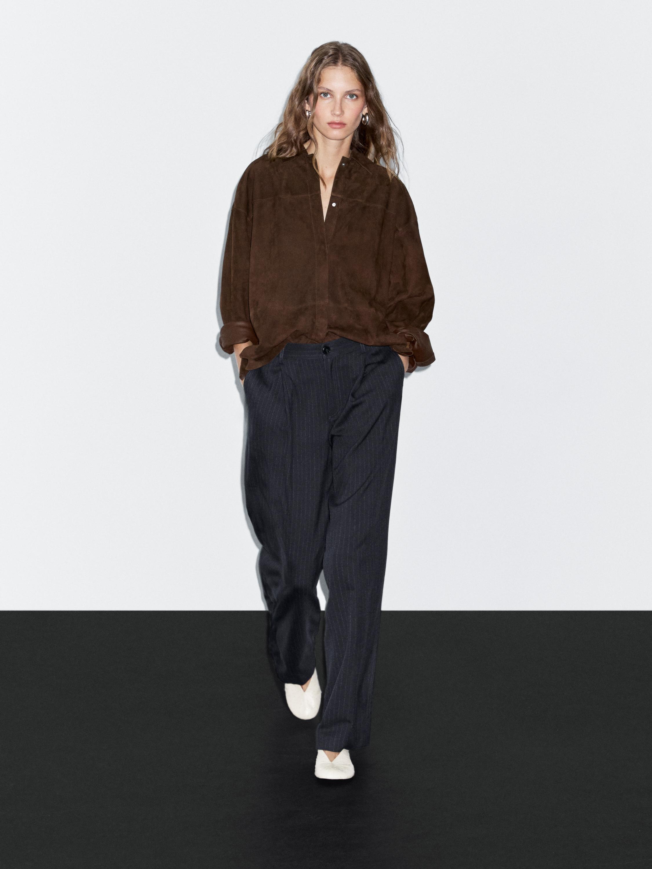 Mid-rise wide-leg pinstripe trousers