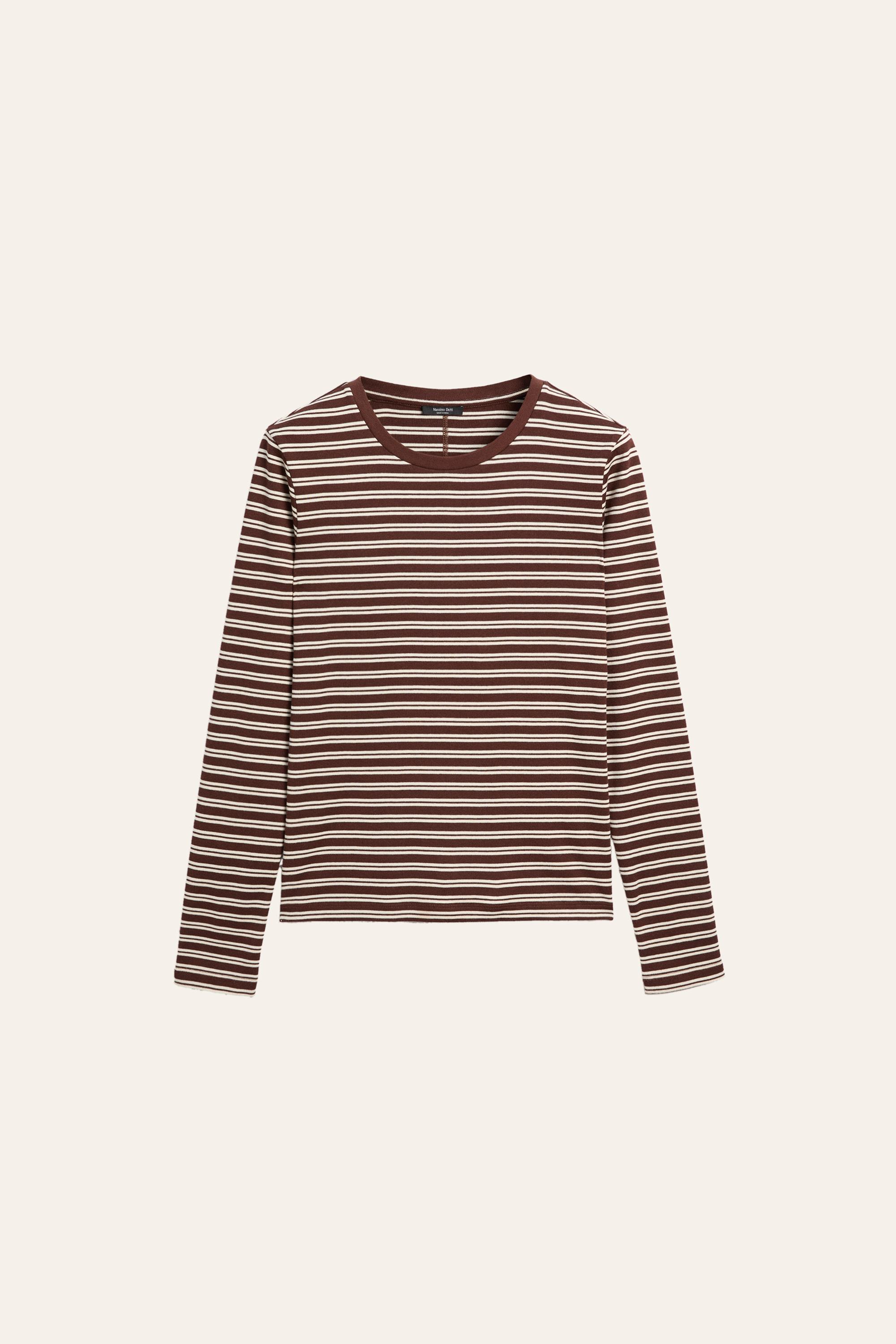 100% cotton striped T-shirt — BROWN